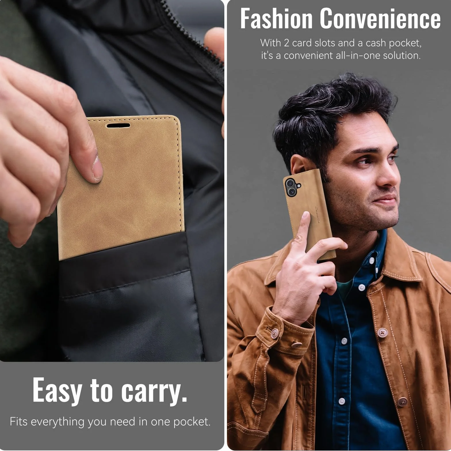 Etui do iPhone 17 5G Premium Klapką Etui ze Skóry PU,Portfel Przegródki na Karty Funkcja Stojaka Magnetyczne Wstrząsy iPhone 17,Brązowy