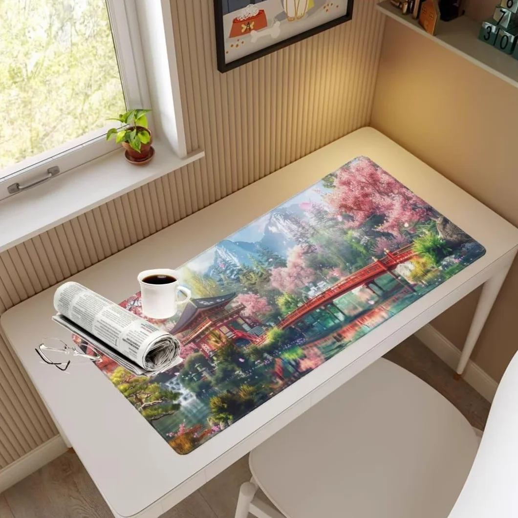 Podkładka pod mysz XXL, japoński krajobraz, 1500 x 600 mm, gamingowa podkładka pod mysz XXL, retro, podkładka na biurko, wodoodporna, duża, antypoślizgowy spód, mata do gier, akcesoria do biura, domu