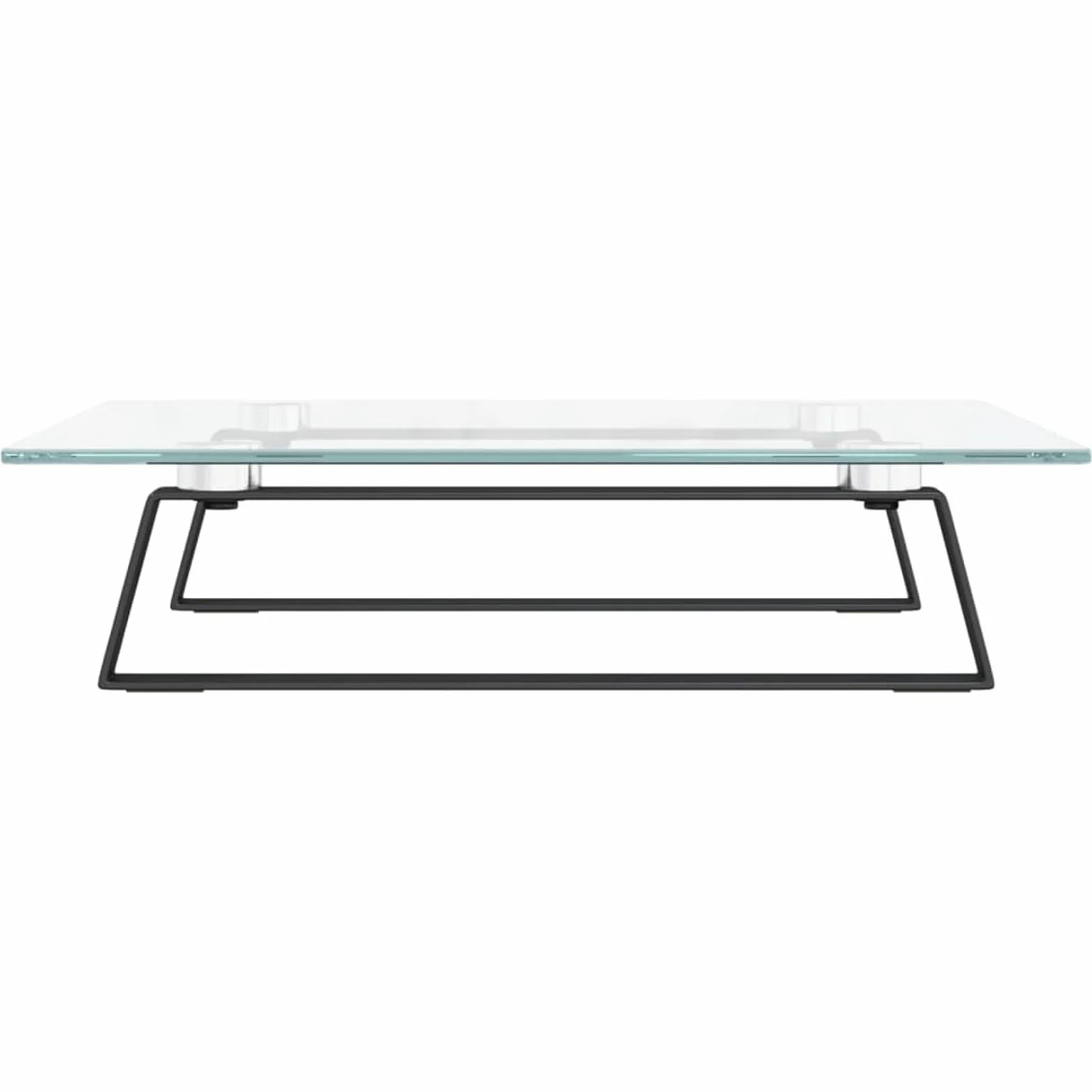 Stojak na monitor czarny 40 x 35 x 8 cm szkło hartowane metal nośność 20 kg | Szkło hartowane o grubości 5 mm, ergonomiczna wysokość oczu, zaokrąglone narożniki, dodatkowe miejsce do przechowywania