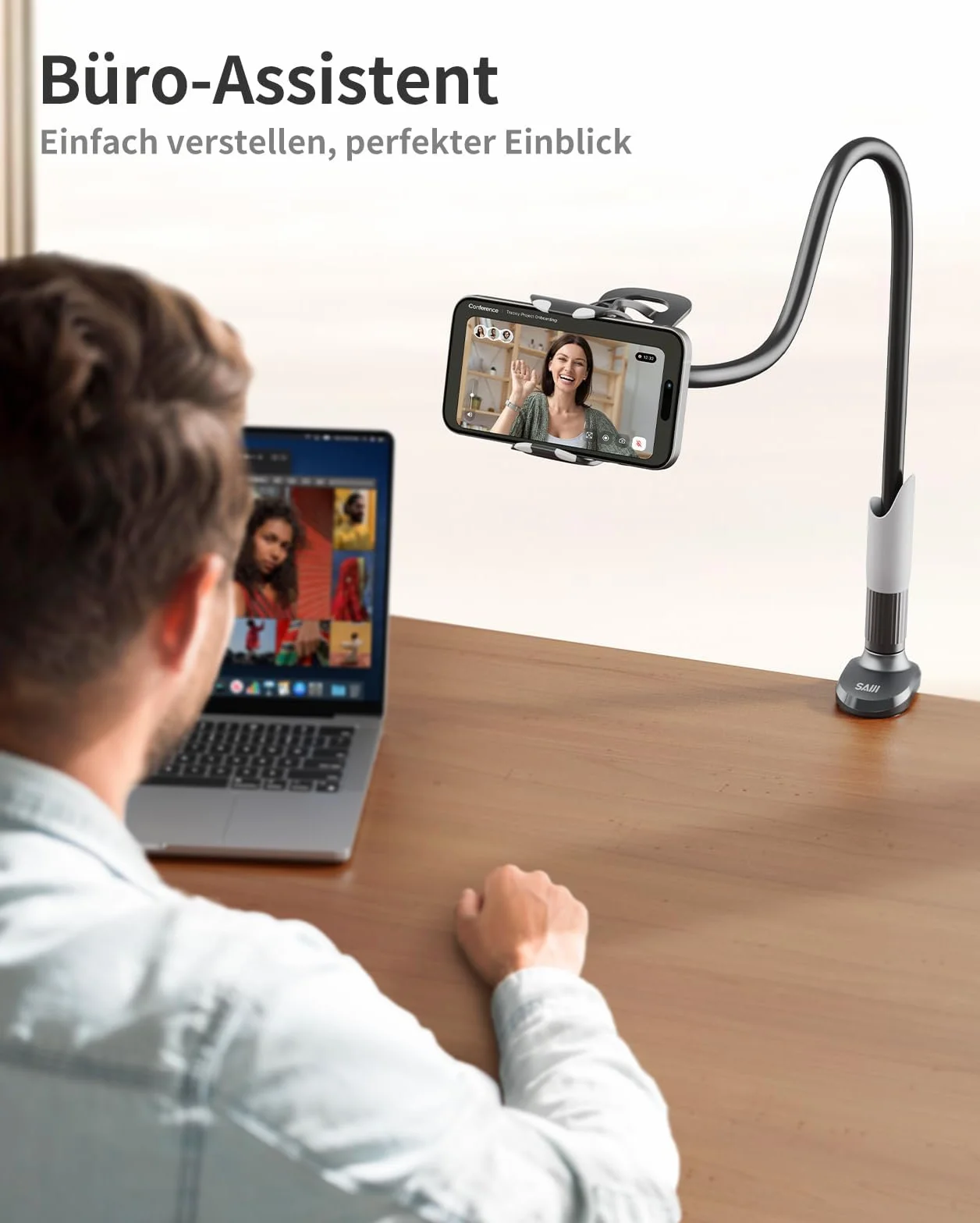 SAIJI Uchwyt na telefon komórkowy łóżko gęsia szyja uchwyt na telefon komórkowy 360 stopni długie ramię dla iPhone 17 16 15 14 13 12 Pro 4-7 cali (czarny)