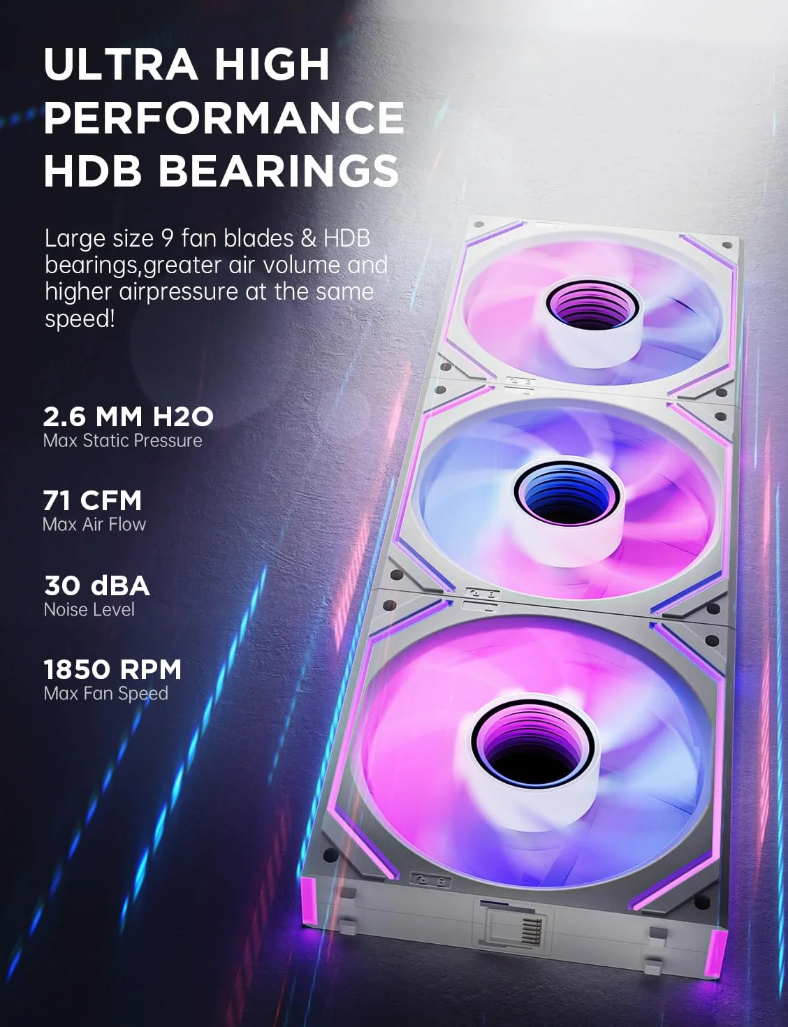AsiaHorse DAWN Pro ARGB Daisy Chain Wentylator PC, odwrócony, 120 mm [Infinity Mirror] [HDB] 71 CFM/1850 RPM/2,6 MMH2O 4 pinowe PWM i 3 pinowe ARGB 5V, 3 sztuki, dla Asus Aura ASRock