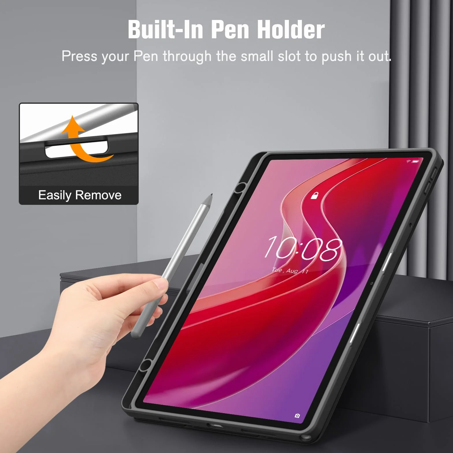 FINTIE Etui kompatybilne z Lenovo Tab M11 (TB330) 11-calowy tablet 2024 - [z uchwytem na długopisy] cienka, lekka, przezroczysta tylna obudowa z miękkiego TPU, czarne