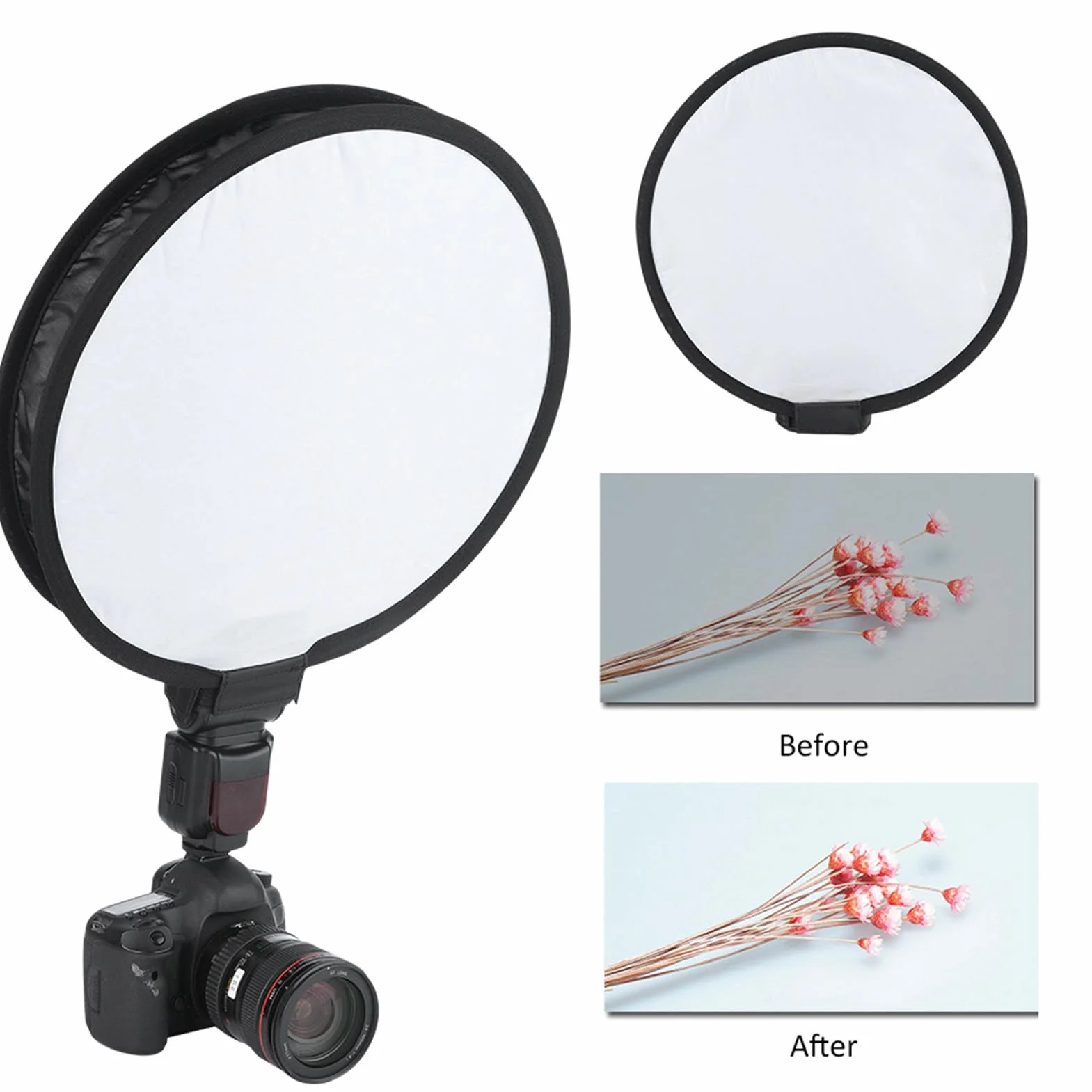 Przenośny okrągły dyfuzor, składany dyfuzor softbox 40 cm, dyfuzor softbox do lampy błyskowej aparatu Wyeliminuj silne światło