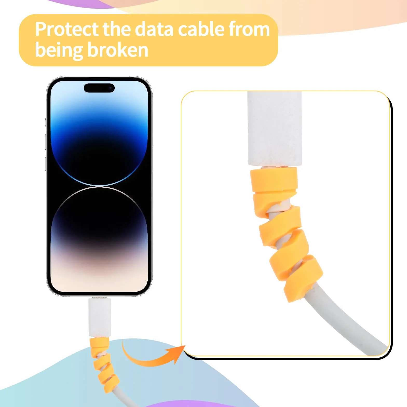 Larrel 20 sztuk osłon na kabel do ładowania, 5 kolorów, ładowarka, kolorowe uniwersalne zabezpieczenie kabla, ochrona przed zagięciem, elastyczna ochrona kabla, do wszystkich telefonów komórkowych
