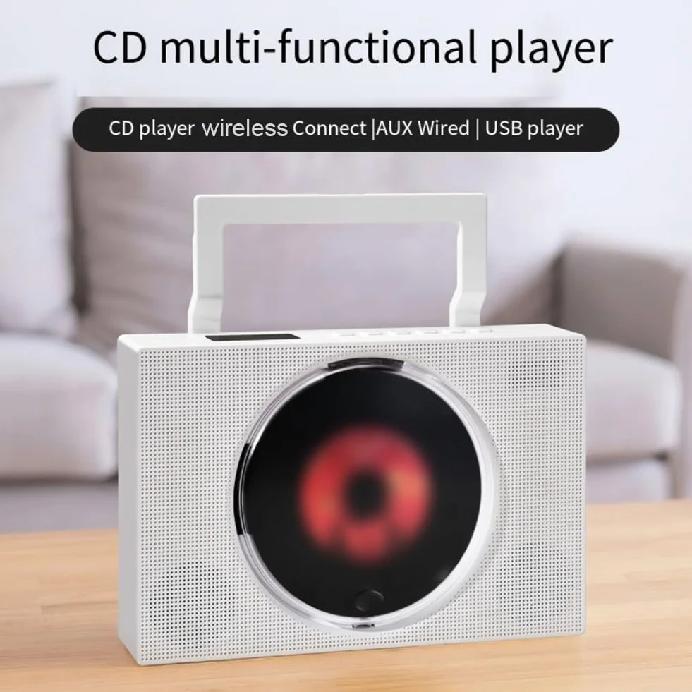 Przenośny odtwarzacz CD z Bluetooth – wielofunkcyjny domowy odtwarzacz muzyki CD, montowany na ścianie, odtwarzacz płyt CD do nauki, audiobooki, radio FM, odtwarzanie USB, pilot zdalnego sterowania