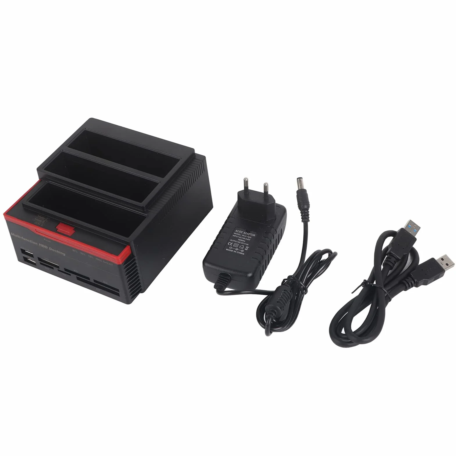 Uniwersalna stacja dokująca USB 3.0 SATA HDD, Dual-Bay-Offline Clone-Hub do dysków twardych 2,5-3,5 cala z transmisją danych USB 3.0-5 Gb/s i obsługą kart pamięci