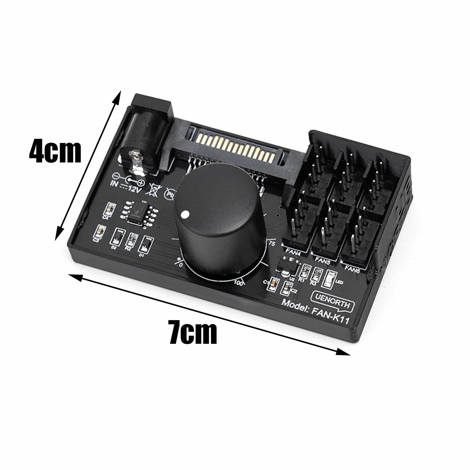 12 V 4-pinowy regulator prędkości wentylatora, koncentrator wentylatora PC ze złączami SATA i DC, koncentrator wentylatora PC ze złączami SATA i DC 5525, obsługuje 6 wentylatorów, maks. 60 W, wyjście