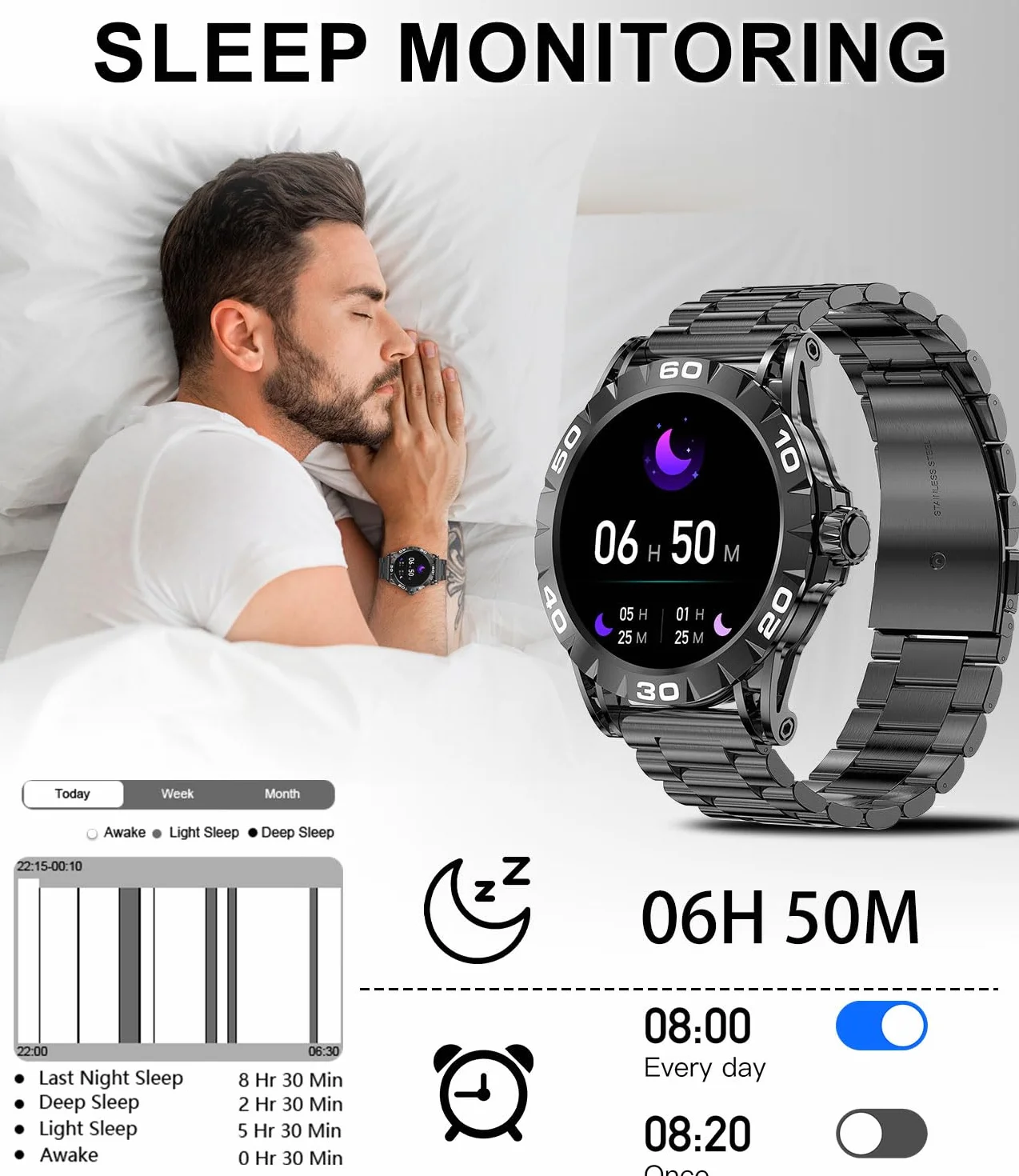 Męski Smartwatch z powiadomieniami o połączeniach, 1,39" HD męski zegarek dla Androida iOS asystent głosowy inteligentny zegarek męski z krokomierzem pomiaru tętna snu SpO2 21 trybów sportowych