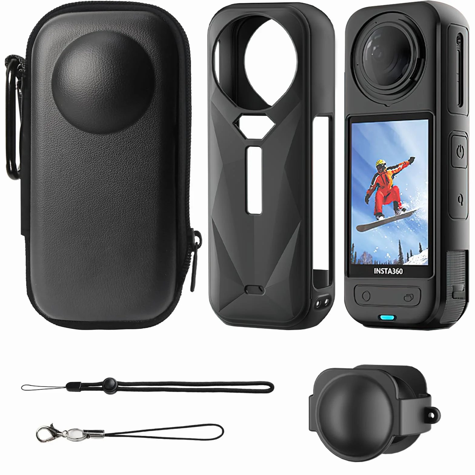 Zestaw silikonowych etui i toreb do Insta360 X5/X4 – skóra PU, twarda obudowa, silikonowa osłona obiektywu, odporna na uderzenia i zarysowania