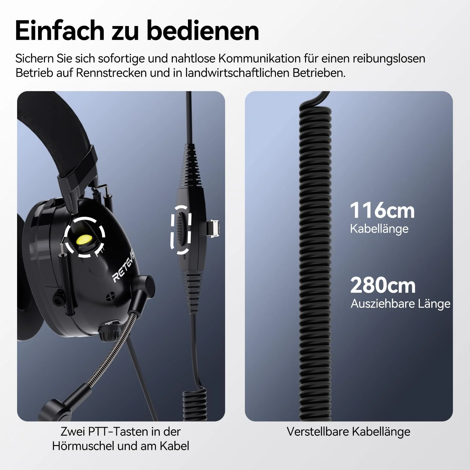 Retevis EHK015 Walkie Talkie Headset, ANC Overhead Radio Headphones, składany podwójny PTT Przyciski Obrotowy Mikrofon Kenwood 2-Pin, kompatybilny z Baofeng UV5R Retevis RT24 RT27 RT668 RT86(1 szt)
