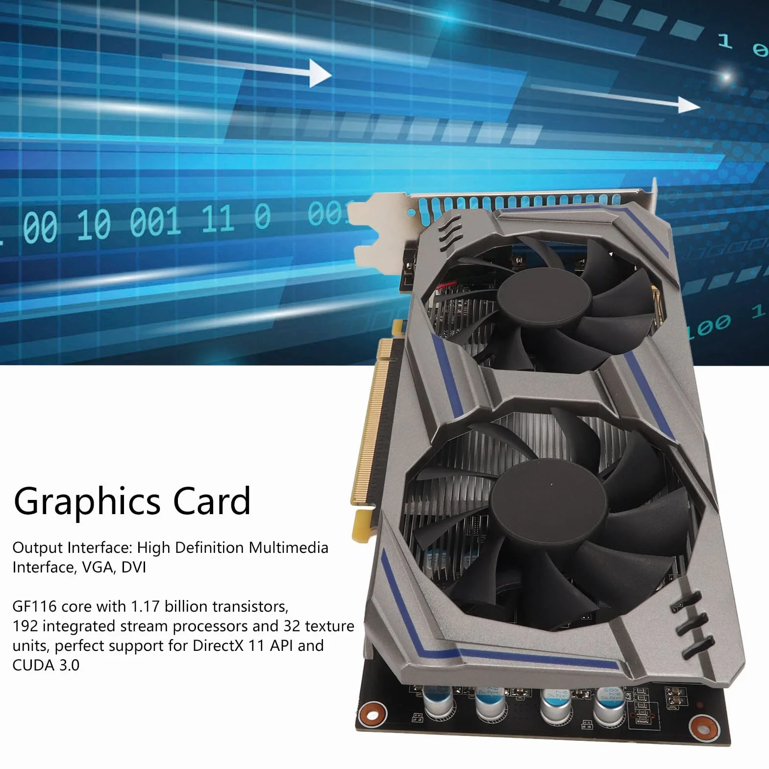 GTX550Ti 8GB GDDR5 128-bitowa Karta Graficzna do Gier, PCI Express 2.0 z Dwoma Wentylatorami Komputer PC Karta Graficzna do Gier Wideo z HDMI VGA DVI, rozdzielczość 2560x1600