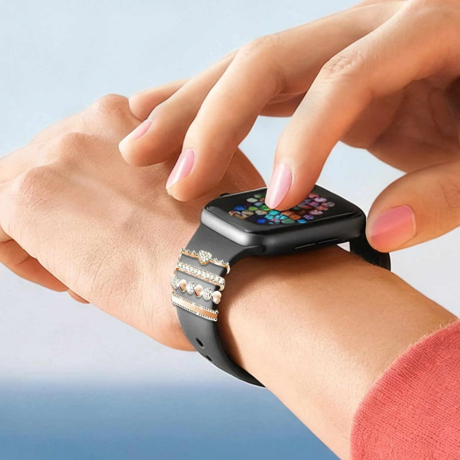 Bransoletka Charms, Zegarek bransoletka Charms kompatybilne, charms bransoletka Taśmy Metalowe ozdobienie z pętlą dla Apple Watch Series 10 9 8 7 6 5 4 3 2 1 (styl A)