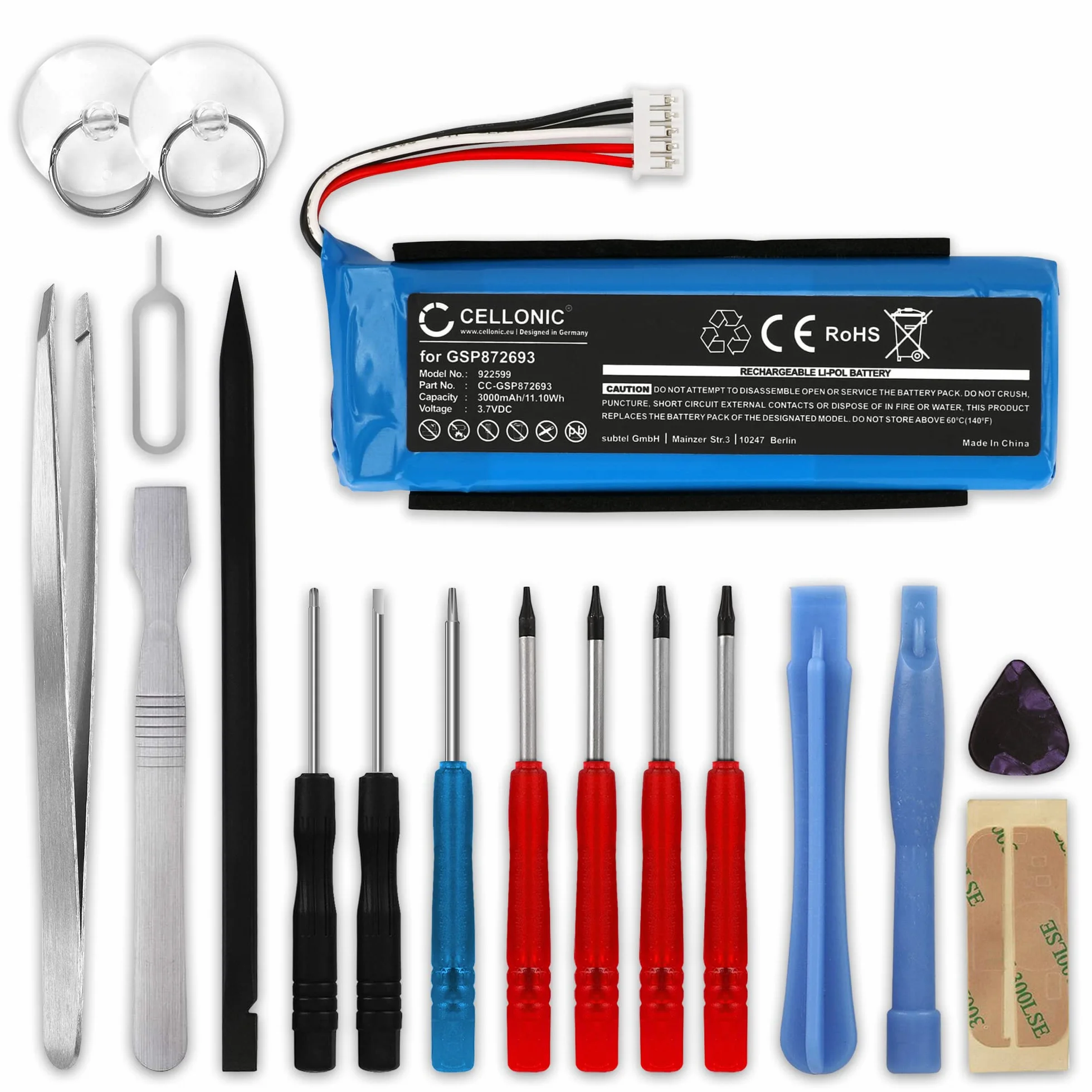 CELLONIC® Wysokiej jakości akumulator kompatybilny z JBL Flip 3, GSP872693, P763098 03 3000 mAh + zestaw narzędzi akumulator zapasowy bateria