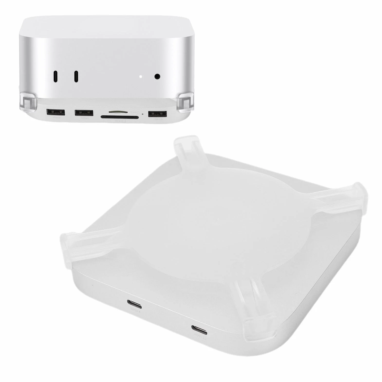 Stacja Dokująca do M4 i M4 Pro 2024, Stojak na obudowę NVMe SSD z Portami USB-A 10 Gb/s, Czytnik Kart SD/TF 4.0, Adapter Koncentratora USB-C Aluminium Srebrny