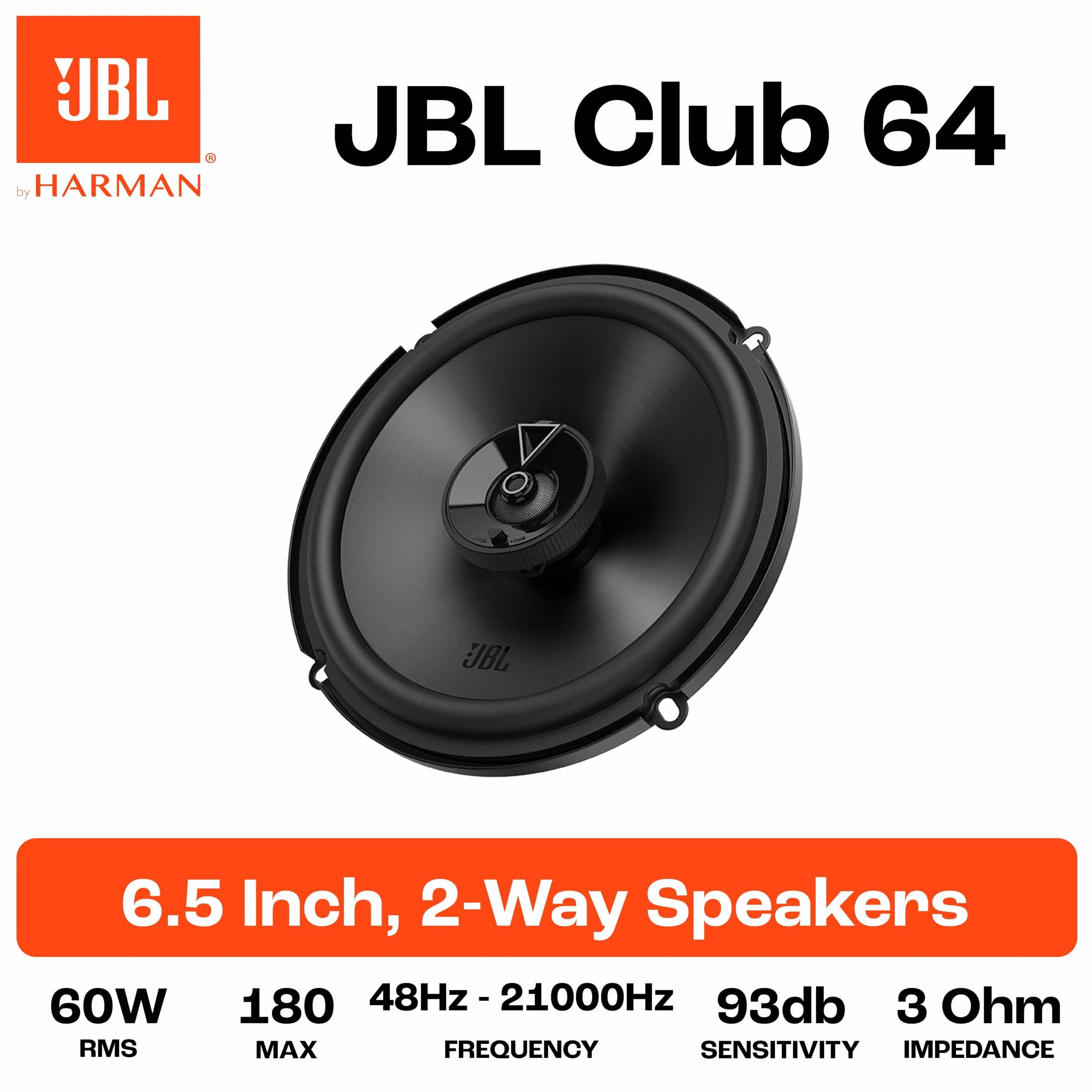 JBL Klub 64 Gen 3 - głośniki samochodowe 16,5 cm firmy Harman Kardon do modernizacji głośników samochodowych 165 mm - 180 W, wysoka czułość, głęboki bas i wyjątkowa reakcja wysokich częstotliwości