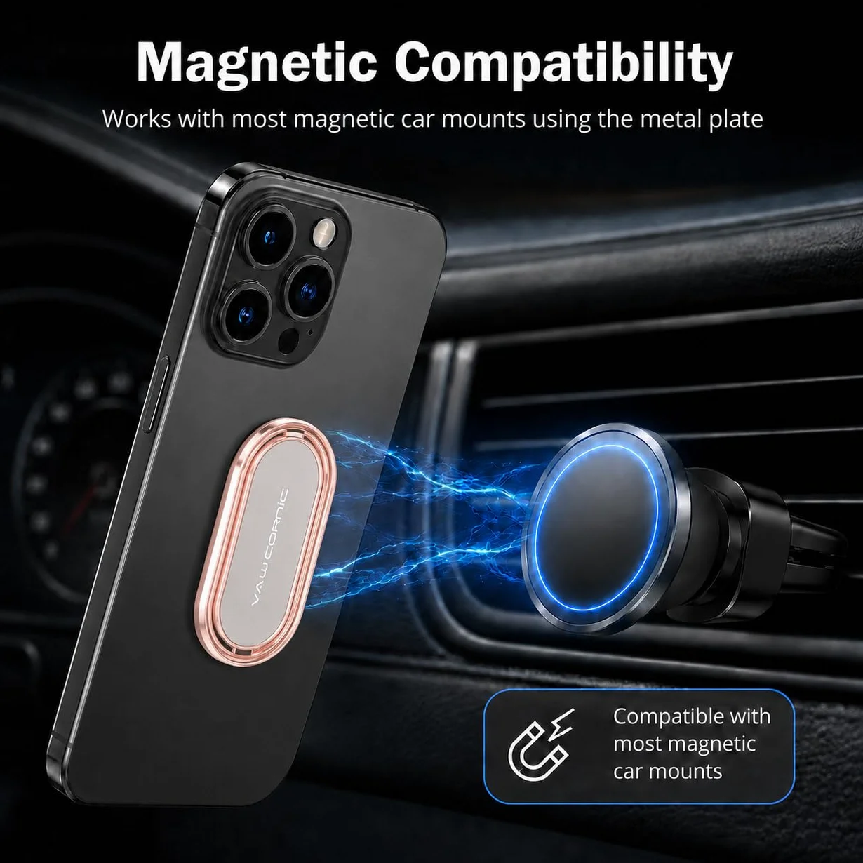 VAWcornic Uchwyt na palec smartfona z funkcją podstawki i bardzo mocnym uchwytem, obracany o 540° metalowy stojak na telefon uchwyt Uchwyt na pierścień do telefonu do smartfona (iPhone, Samsung, HUAWEI), tablet, Kindle, przełącznik, kompatybilny z magnety