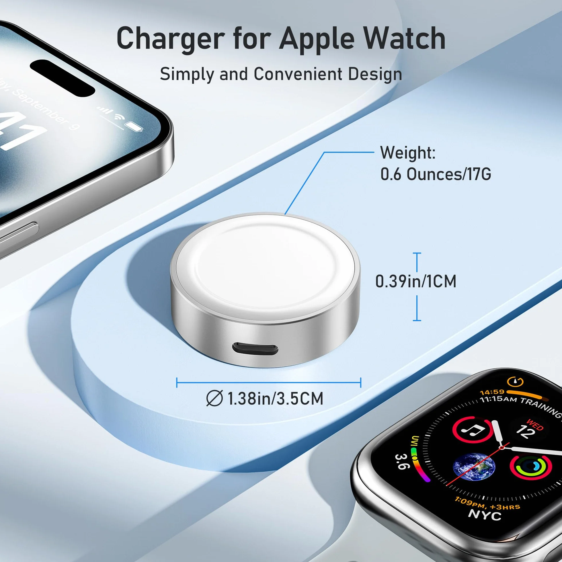 Elebase Magnetyczna Ładowarka do Apple Watch,Przenośna Bezprzewodowa Ładowarka do iWatch z USB-C & Portem Zasilania iPhone'a,Kompatybilna z iWatch Seria 11/10/9/8/7/6, Ultra 2 3, SE 2 3, 42/46/44 mm
