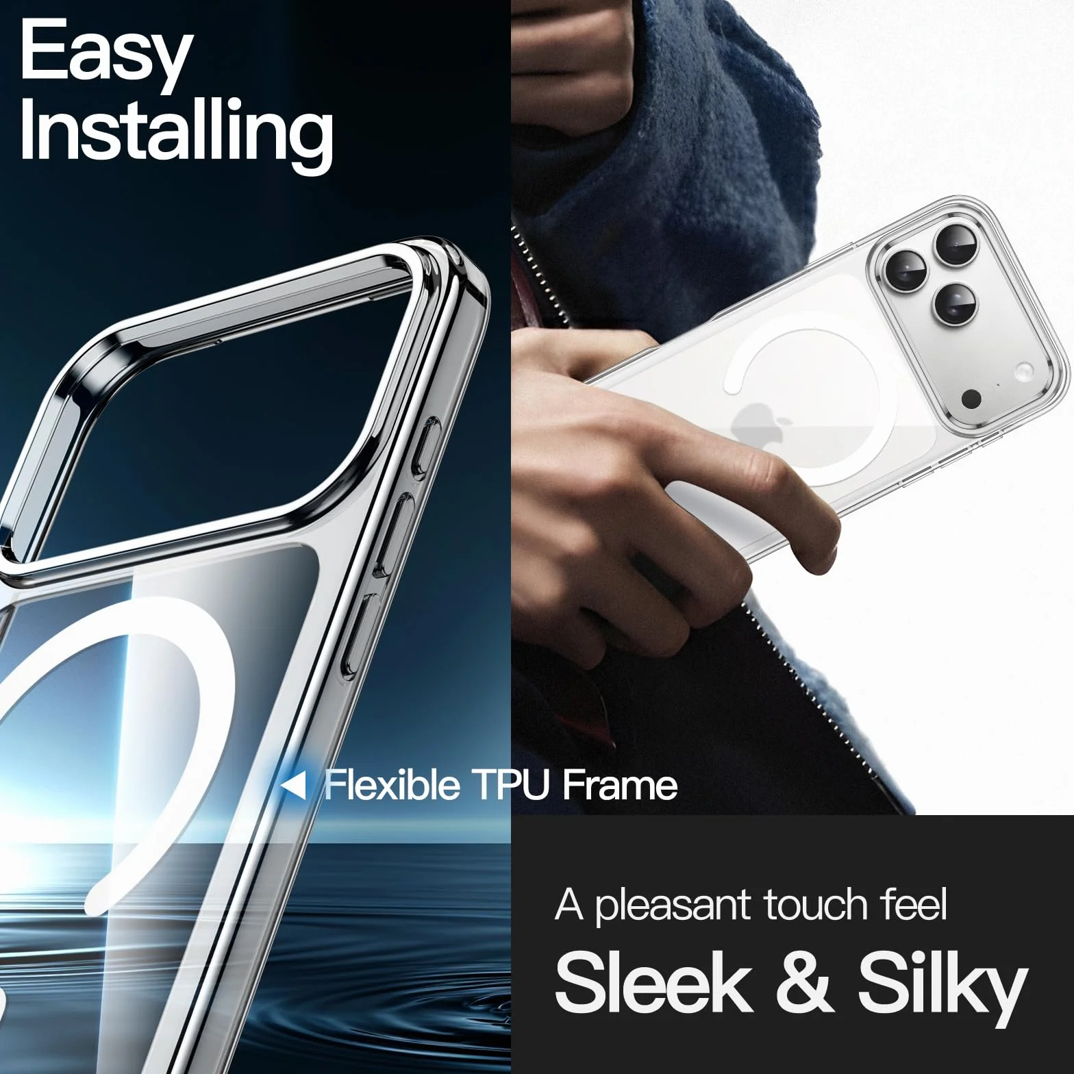 JETech Magnetyczne Etui dla iPhone 17 Pro 6,3 Cala Kompatybilne z MagSafe, Odporny na Wstrząsy Osłona Bumper Telefonu, Odporna na Zarysowania Przejaśniać Tył (Przezroczyste)