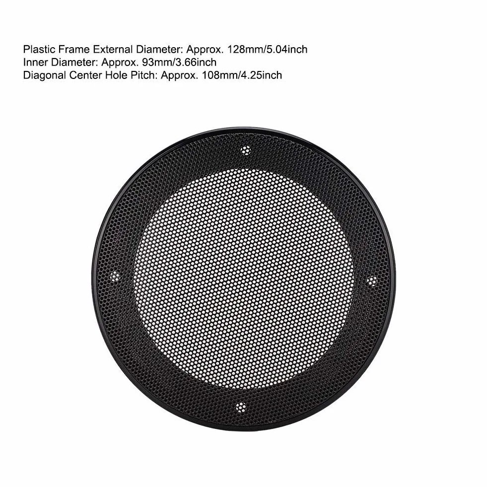 ASHATA Pokrywa z grillem głośnikowym, 2 szt. 10 cm głośnik głośnik osłona ochronna ze stali walcowanej na zimno + głośnik ABS dekoracja ochronny głośnik grill osłona stalowa siatka obudowa (czarny + czarny)