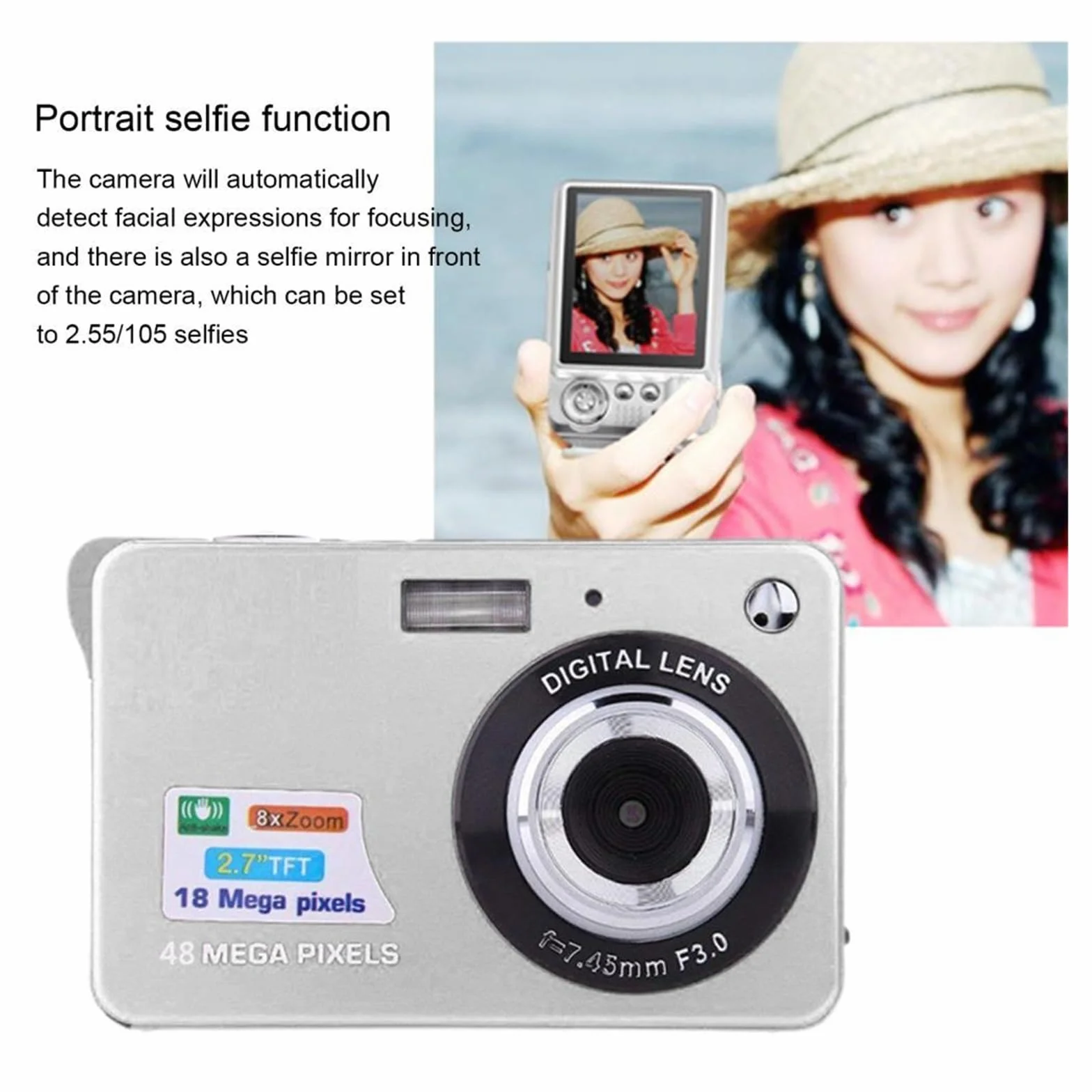 Aparat cyfrowy Autofokus Vlogging Camera 48MP z dużym ekranem Kamera do fotografii dla dorosłych dzieci Z łatwością Uchwyć Wspaniałe Chwile(Black)