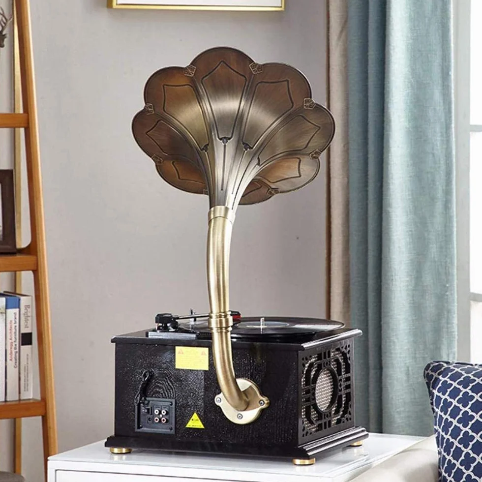 Odtwarzacz Płyt Winylowych Vintage,Retro Classic Gramofon W Kształcie Gramofonu Głośnik Stereo System Dźwiękowy Pudełko Muzyczne Z Dźwiękiem 3,5 Mm Bluetooth Gramofon