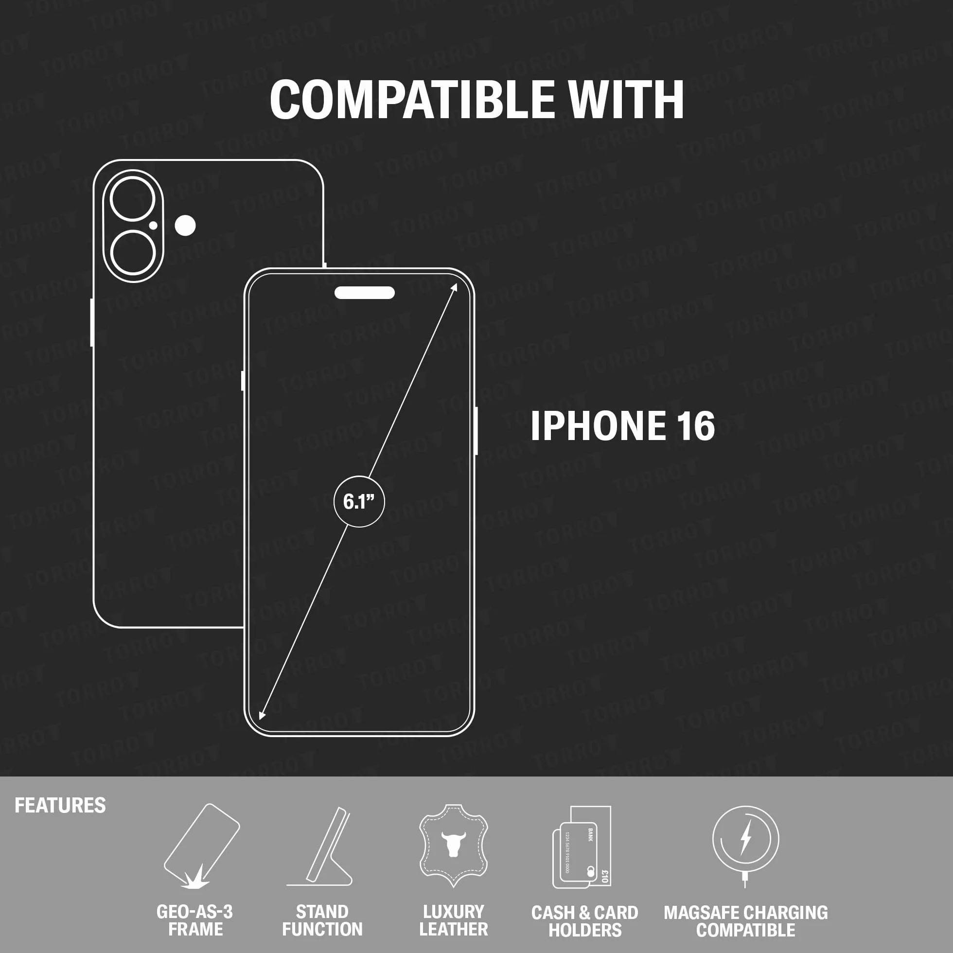 TORRO Skórzane Etui do iPhone 16 – Wysokiej Jakości Skórzane Etui-Portfel z Poziomym Stojakiem i Przegródkami na Karty (Kompatybilne z Oficjalnymi ładowarkami MagSafe) - Ciemnoniebieski