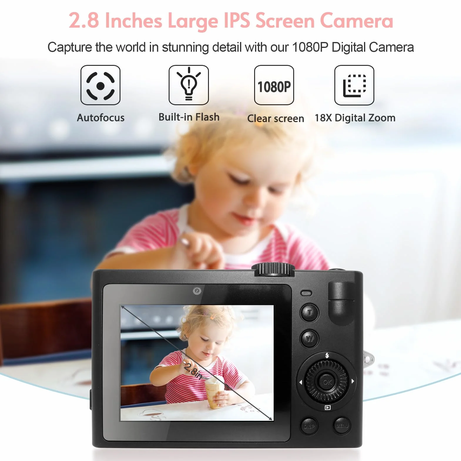 Aparat cyfrowy 5K WiFi, 72 MP, kamera wideo 18x, podwójny obiektyw, ekran IPS 2,8", wbudowany akumulator 1300 mAh, lampa błyskowa LED, 7 rodzajów filtrów kolorystycznych dla studentów,