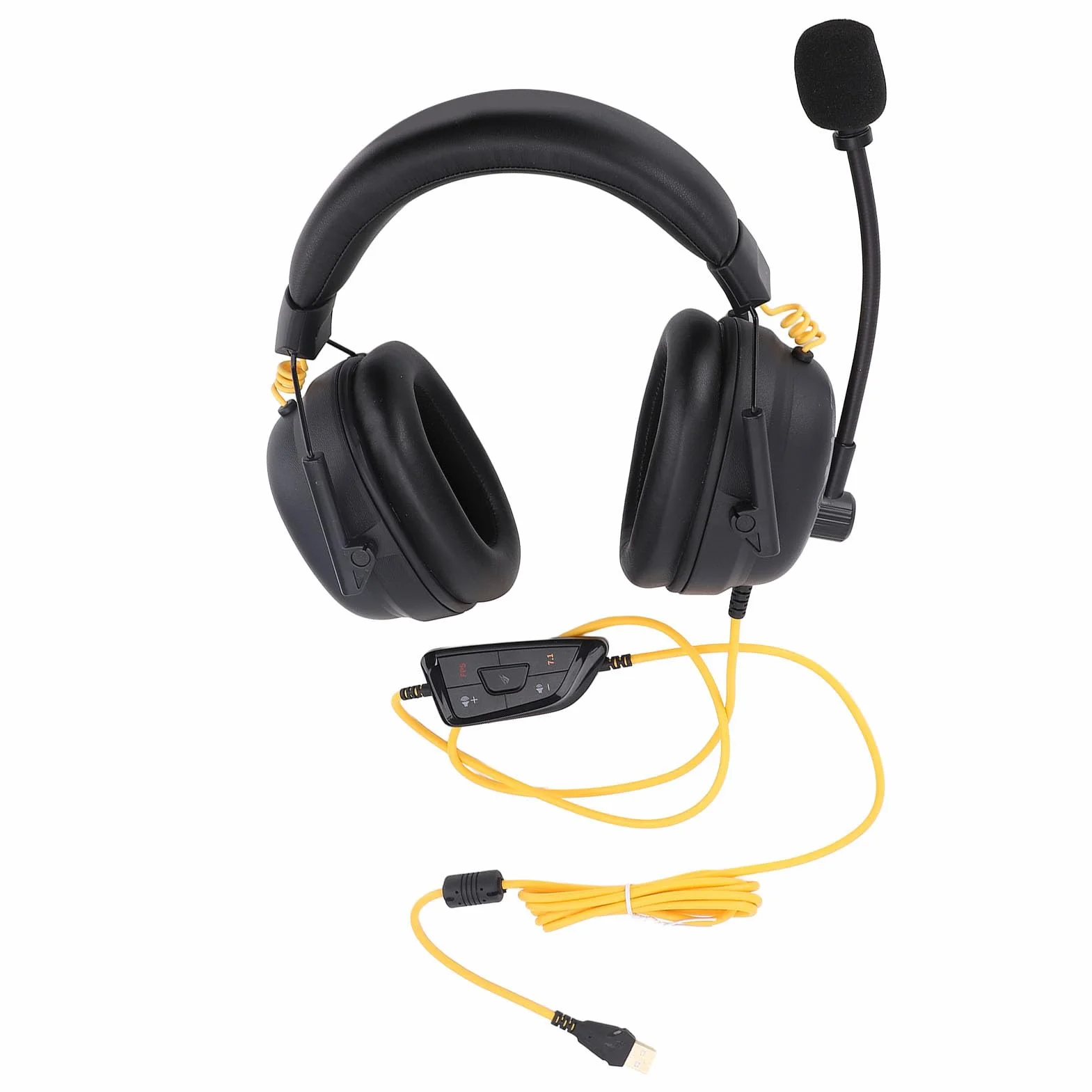 Fyearfly USB PC zestaw słuchawkowy gamingowy HiFi 7.1 Surround, przewodowy zestaw słuchawkowy do gier, ultraprzejrzysty z mikrofonem z redukcją szumów, 10 mm, do komputera, laptopa (czarny)