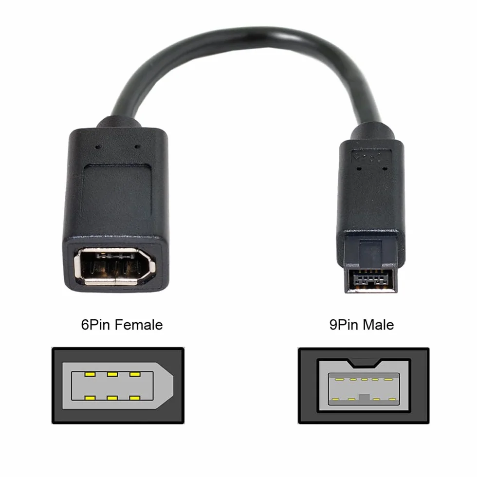 IEEE 1394 6-pinowy żeński do 1394b 9Pin męski Firewire 400 do 800 kabel 20 cm
