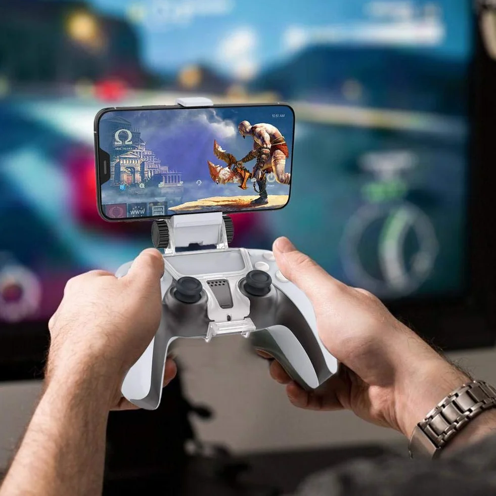 Megadream Gaming Mount Clip dla PS5 Kontroler Telefonu, Stojak dla PlayStation 5 Controller z PS Remote Play, Kabel OTG, 4 Grip Caps, Type C Converter