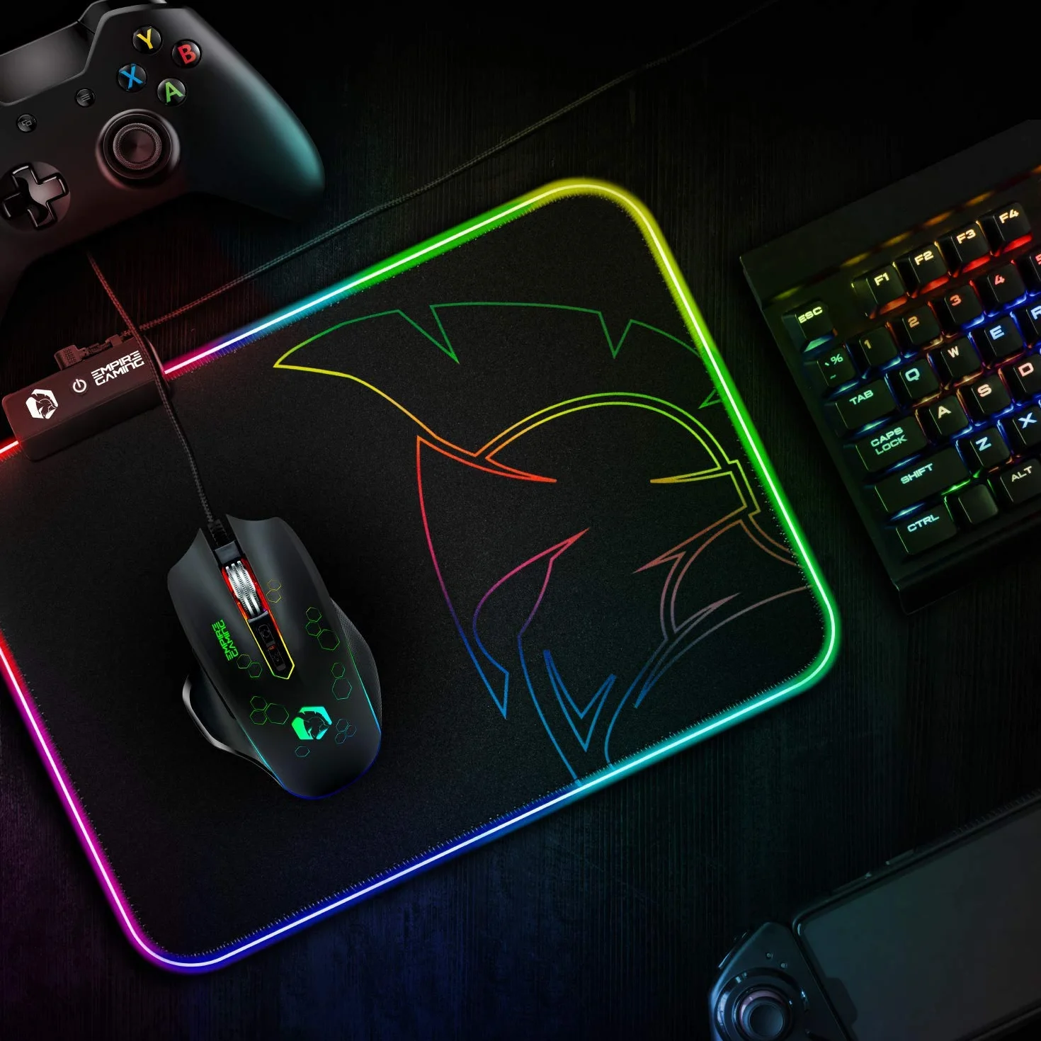 EMPIRE GAMING Dark Rainbow RGB Podkładka pod mysz - 12 trybów oświetlenia LED - Podkładka pod mysz z jasnym podświetleniem - wodoodporna i antypoślizgowa guma - Do gier na PC, MAC i laptopa - 300 x