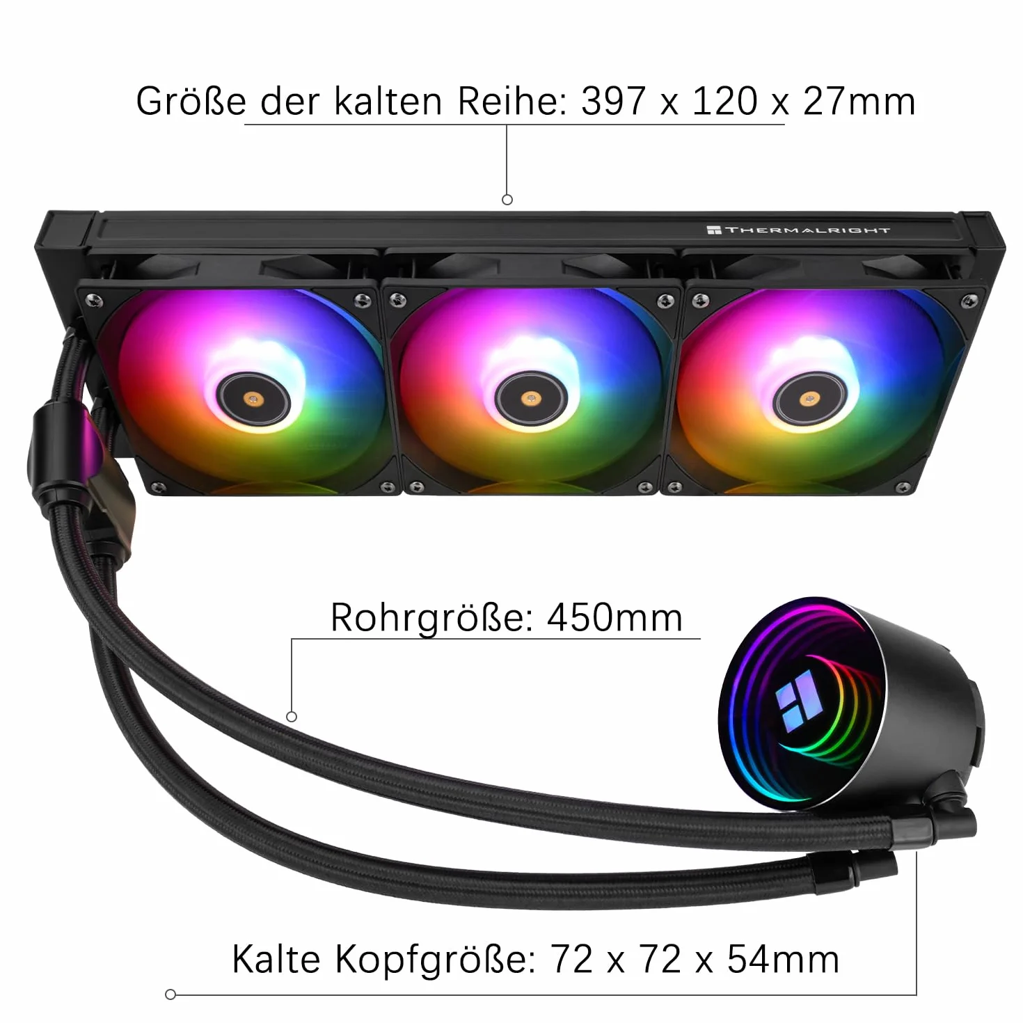 TR-Thermalright Frozen Notte 360 Black ARGB V2, chłodzenie cieczą CPU, efekt nieskończonego lustra, 360 mm AIO, 3 wentylatory PWM 2000 obr./min, dla AM4/AM5, Intel LGA1851/1700/115x/1200/2011 (czarne)
