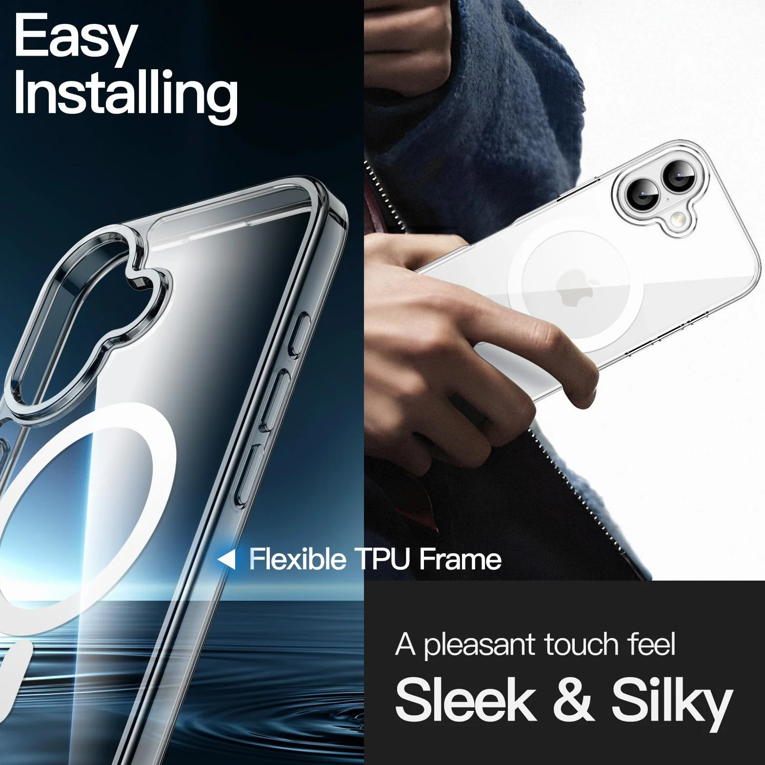 JETech Magnetyczne Etui dla iPhone 17 6,3 Cala Kompatybilne z MagSafe, Odporny na Wstrząsy Osłona Bumper Telefonu, Odporna na Zarysowania Przejaśniać Tył (Przezroczyste)