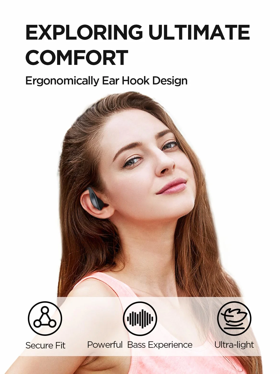 1MORE S70 Open Ear słuchawki Bluetooth 5.3, bezprzewodowe słuchawki douszne z 4 mikrofonami, więcej basów, akumulator 40 h, szybkie ładowanie, pałąk Balance AIR+, IPX5, redukcja szumów połączeń,