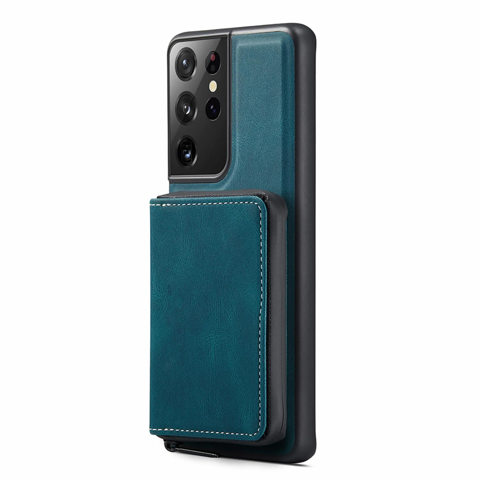 Skórzane etui do Samsung Galaxy S24 Ultra/S24 Plus/S24, ultracienkie etui portfelowe z kieszenią na zamek błyskawiczny, etui premium biznesowe, odporne na wstrząsy, niebieskie, S24 Ultra