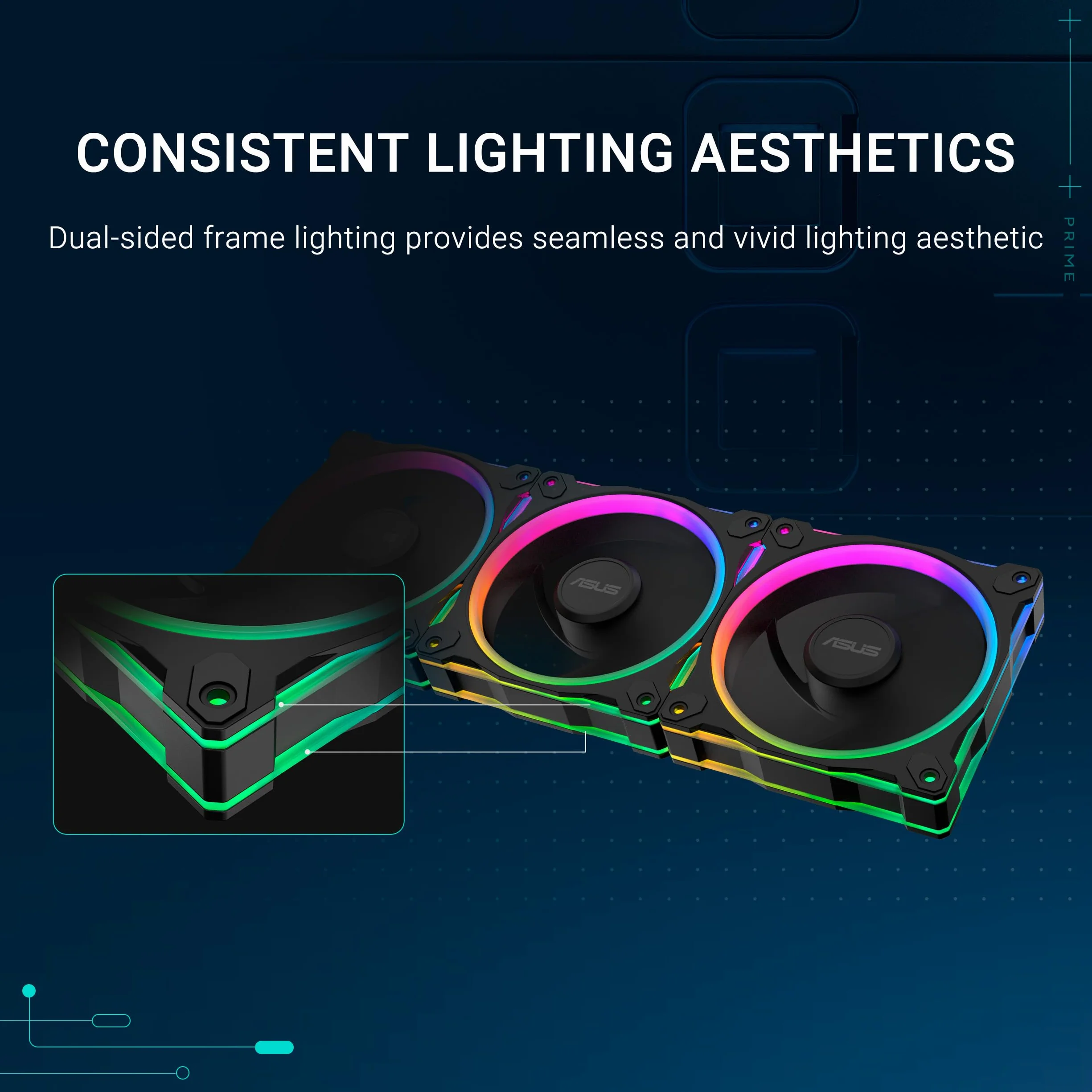 ASUS Prime MR120 ARGB Reverse Single Pack, wentylator PWM 120 mm, 20 LED ARGB, prędkość wentylatora 1600 obr./min, przepływ powietrza 58 CFM, grubość ramy 28 mm, Aura Sync