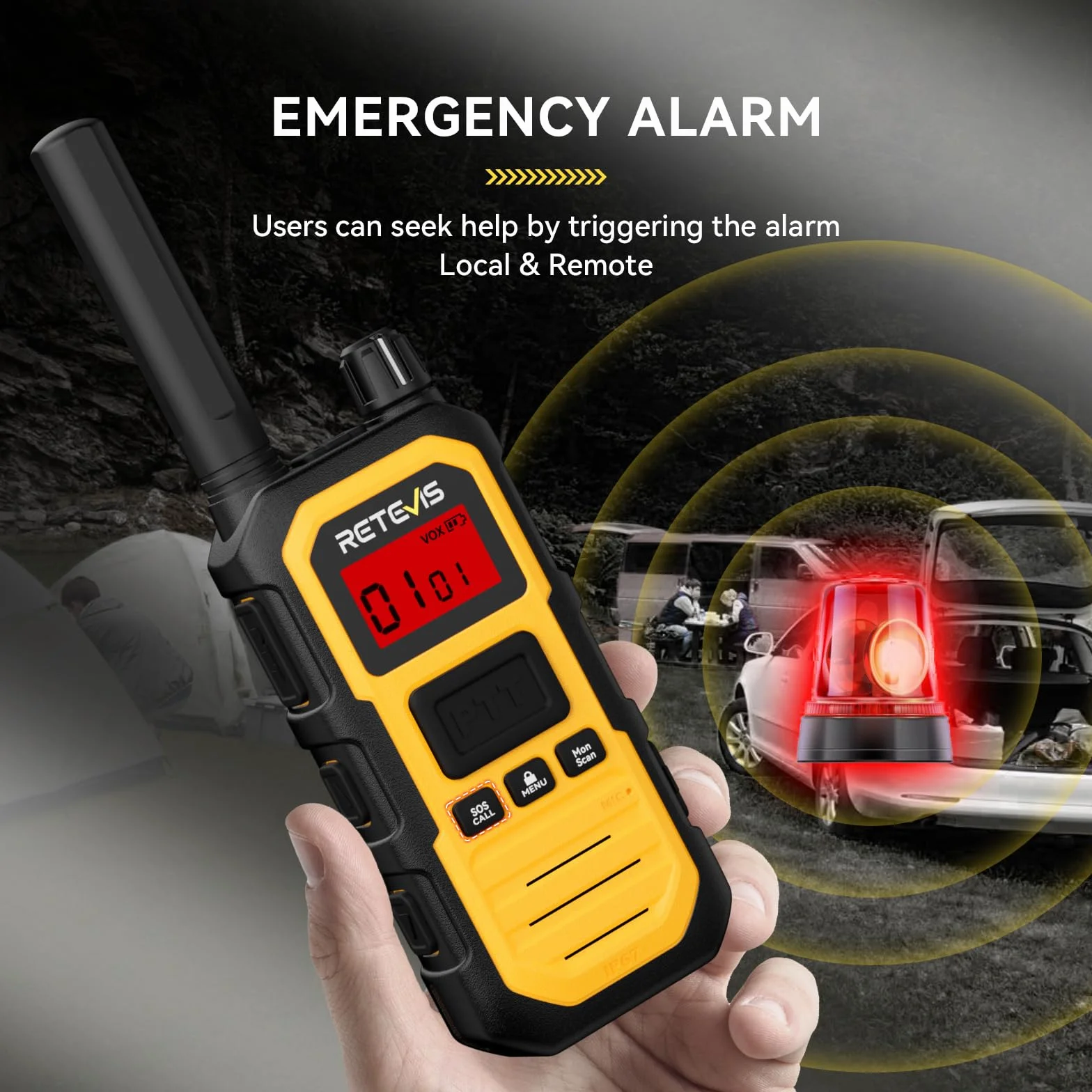 Retevis RB648 Plus Walkie-Talkie Dalekiego Zasięgu, Wodoodporne Radio Dwukierunkowe IP67, Łatwe Parowanie, 2000 mAh, Profesjonalny Walkie Talkie na Kemping (2 Szt. Żółty)