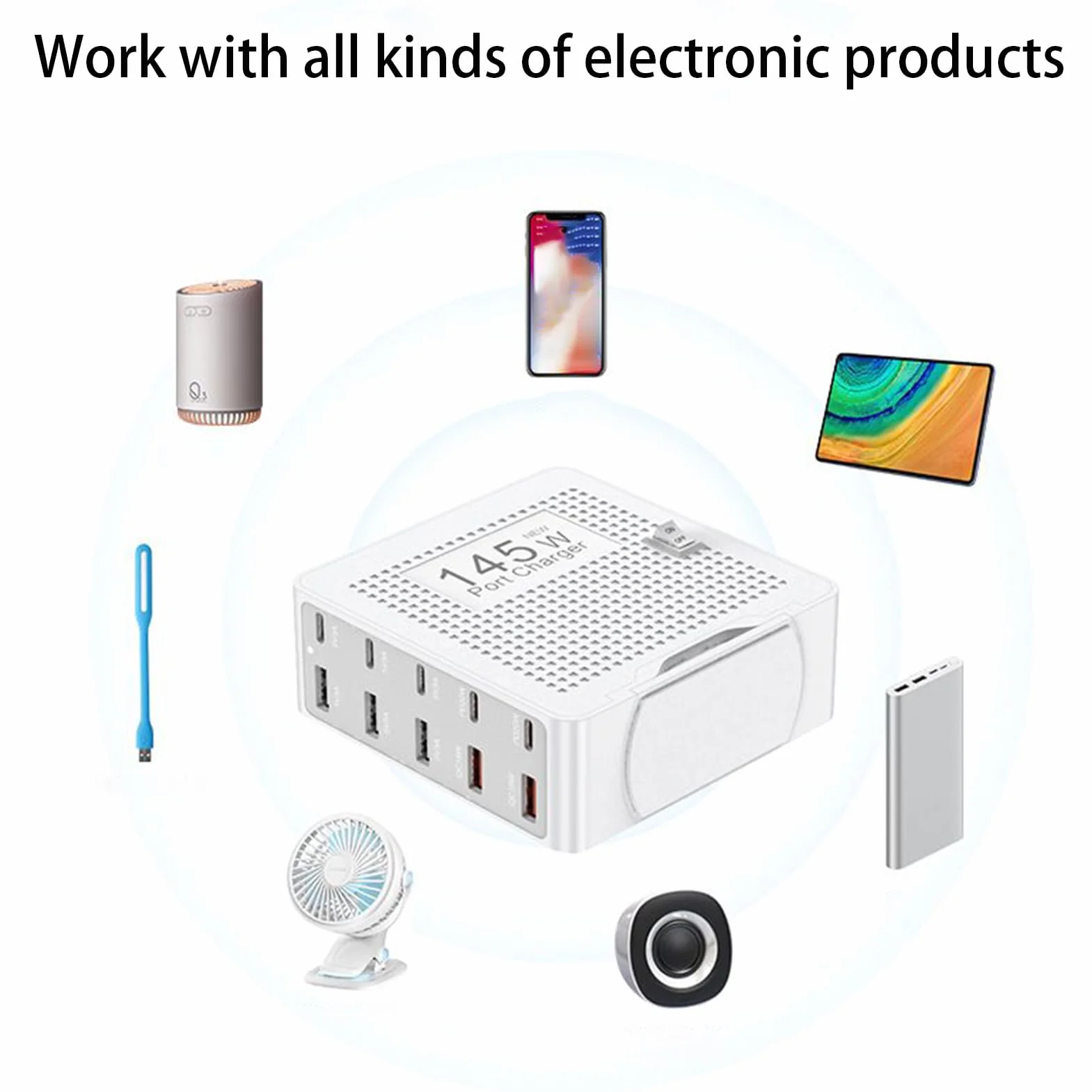 Blok ładowarki - 10-portowy adapter szybkiego ładowania do laptopa - stacja ładująca USB | do laptopa zegarka telefonu tabletu biurka podróży do domu biura