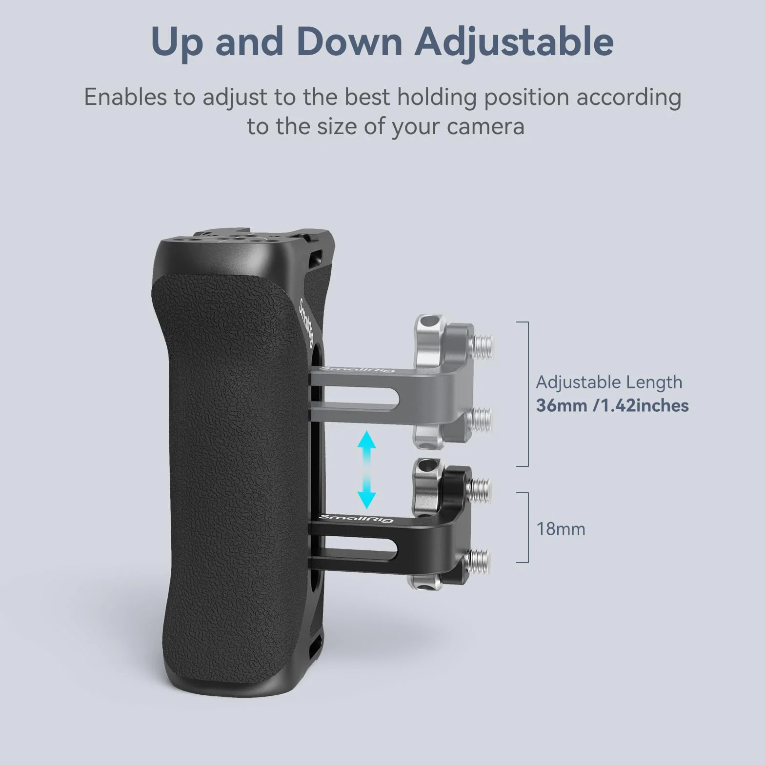 SMALLRIG Side Handle Uchwyt Boczny do Klatek Fotograficznych, Uniwersalny Ergonomiczny Uchwyt Boczny z Wbudowanym Otworem Ustalającym 1/4"-20, Otwór na Pasek, Zimna Stopka, Regulacja Góra/dół - 4015