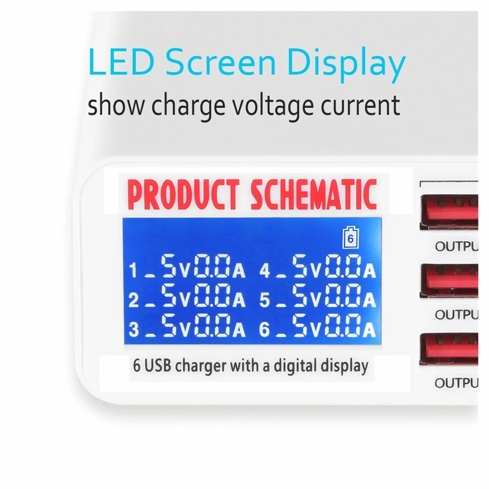 6-portowa Ładowarka USB HUB Szybka Wieloportowa Stacja Ładująca Wyświetlacz LED Do Smartfonów MożLiwość Szybkiego łAdowania
