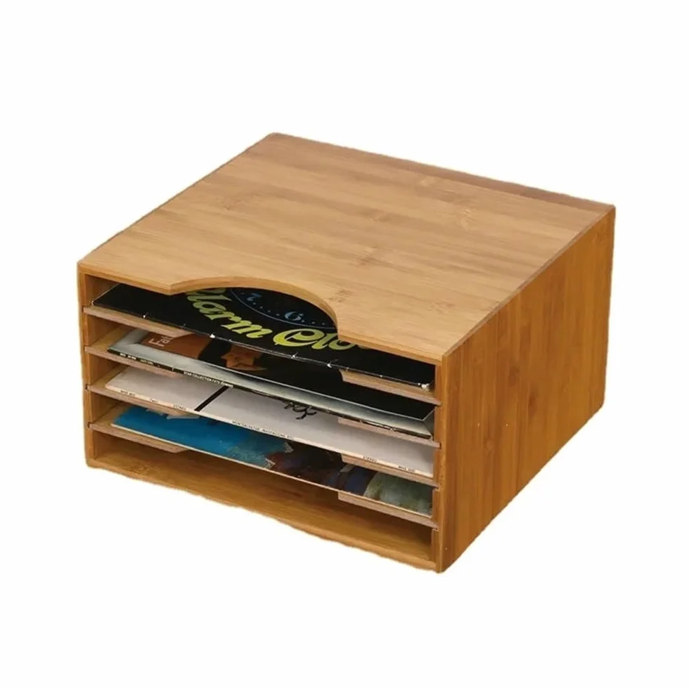 Stojak płytowy na albumy, Organizer na płyty CD Nostalgiczne pudełko kasety Regał Drewniany stary pulpit do przechowywania dokumentów