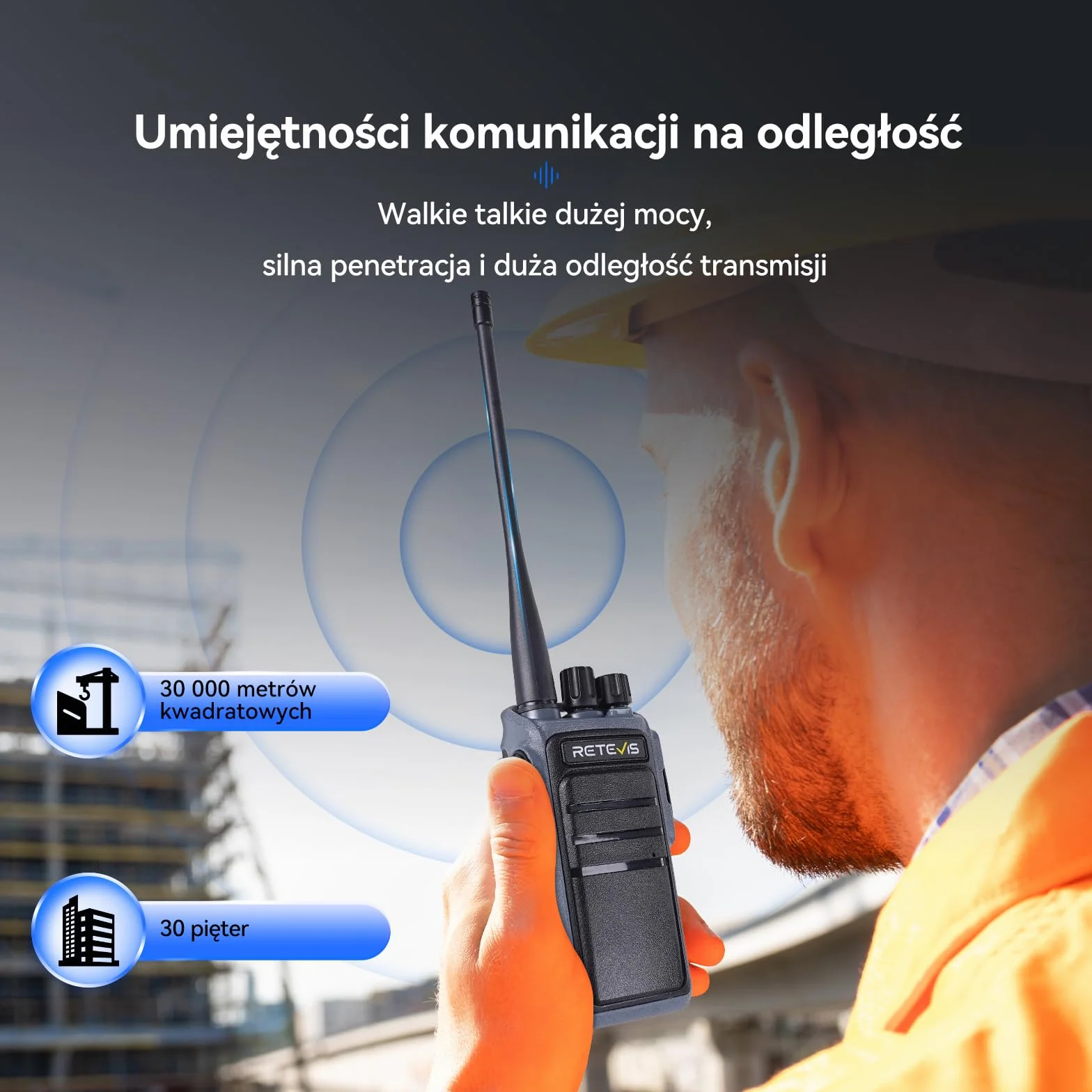Retevis C64 Walkie Talkies Dwupasmowe krótkofalówki dalekiego zasiegu, Inteligentne Rozpoznawanie Głosu, Redukcja Szumów, Przenośne Radio ze Słuchawkami do Restauracji, Hoteli (Czarne, 4 szt)