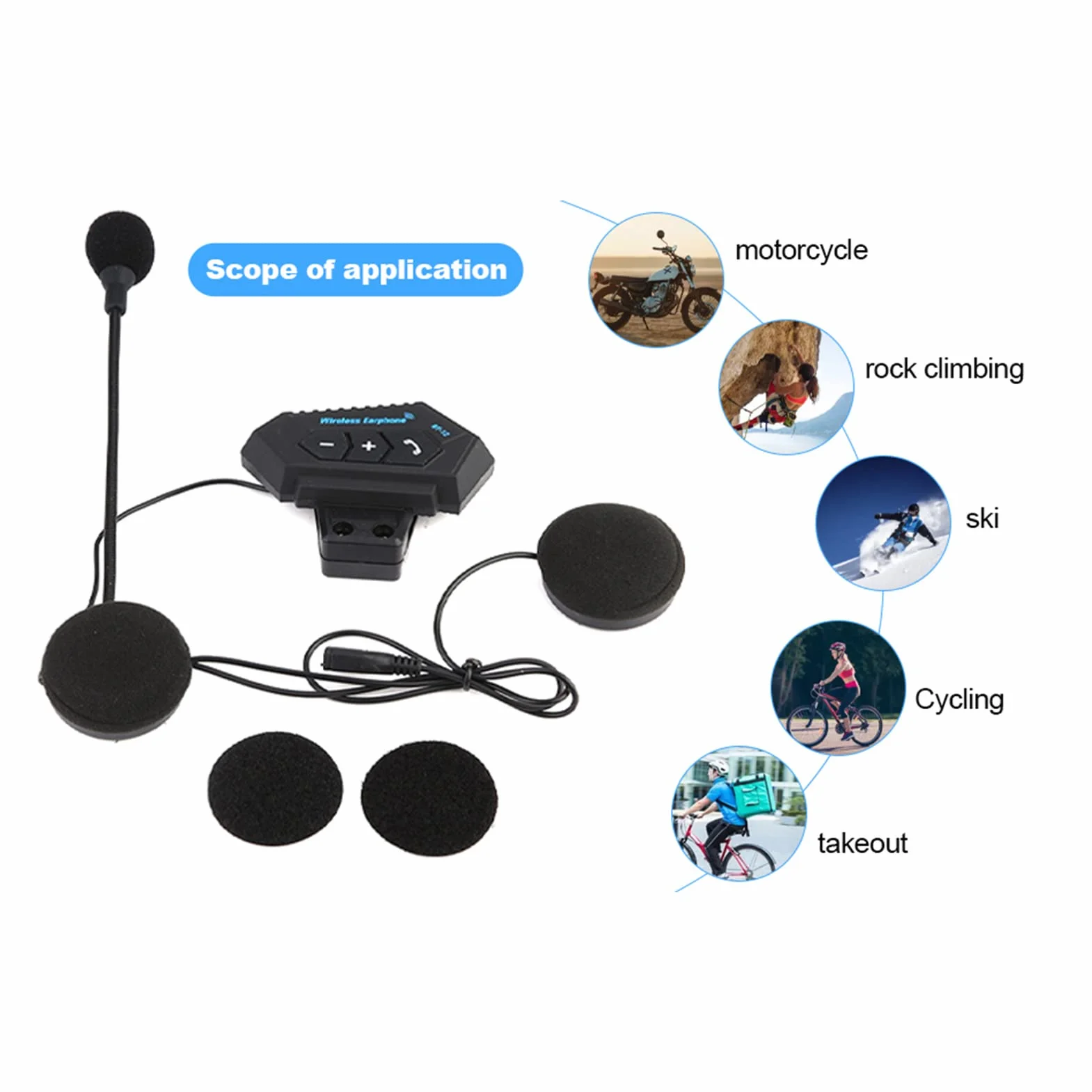 Ejoyous Zestaw słuchawkowy Bluetooth do kasku motocyklowego, słuchawki do kasku motocyklowego, Hi-Fi, bezprzewodowe, czarne