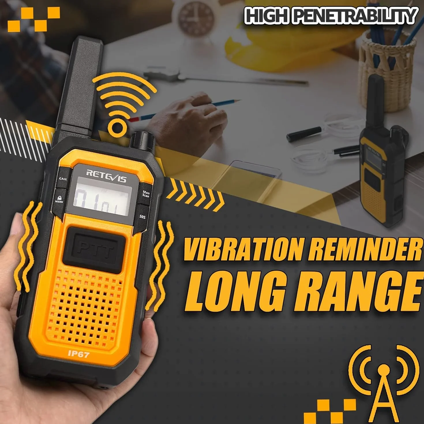 Retevis RB648 Krótkofalówka IP67, Wodoodporne Radio Dwukierunkowe, Wytrzymałe Walkie Talkie z Zestawem Słuchawkowym, Akumulatorowe, Dalekiego Zasięgu, Do Prac Budowlanych i Outdoor (4 Szt.)