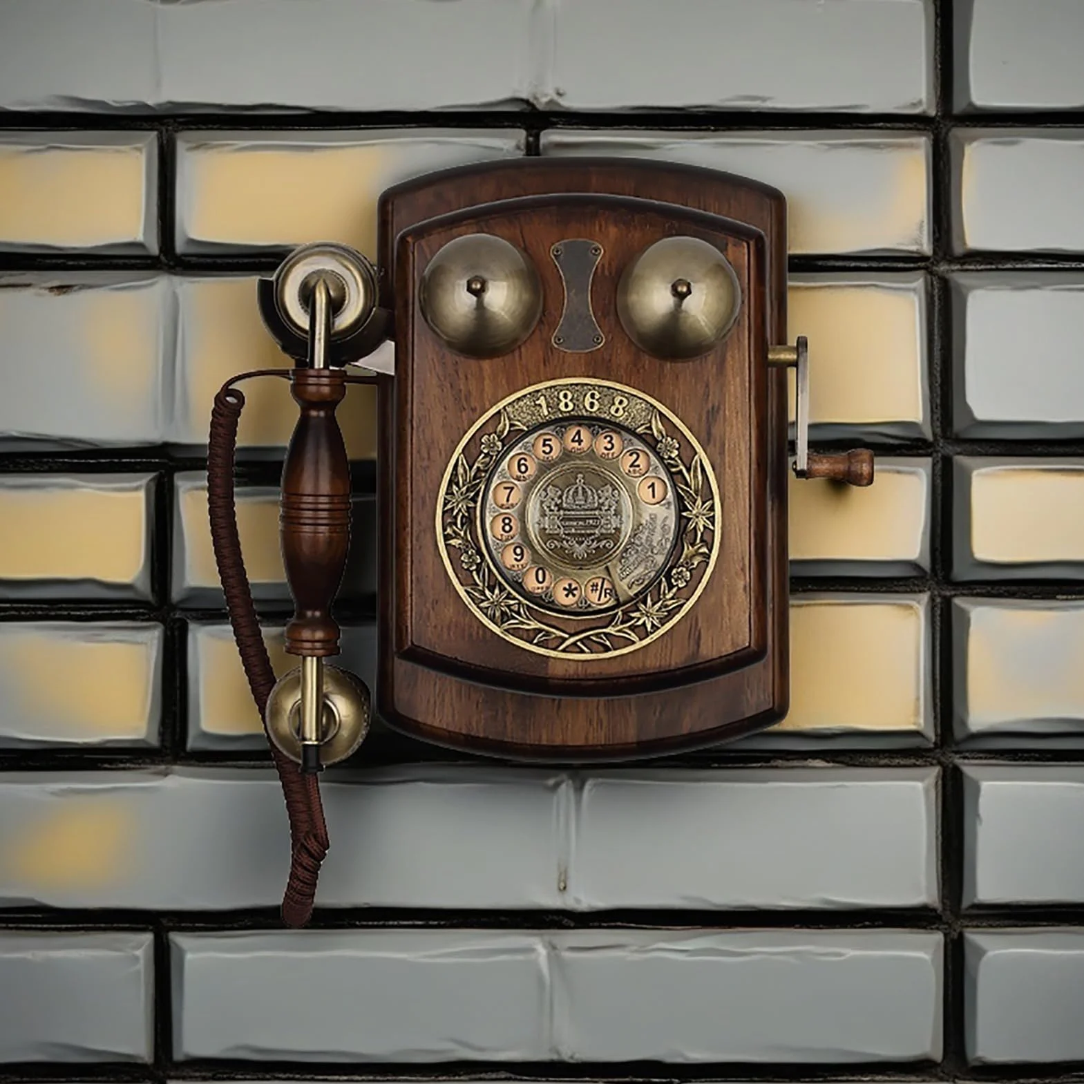 Telefon Stacjonarny Ścienny W Stylu Vintage, Drewniany Telefon Ścienny Z Tarczą Obrotową, Retro Antyczny Telefon Stacjonarny Z Dzwonkiem Mechanicznym, Staromodny Tel