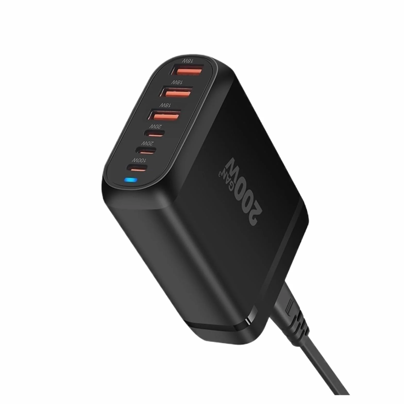 Szybka Ładowarka USB C 200 W. 6-portowa Stacja Ładująca Z Koncentratorem Blokowym. Zasilacz Do Laptopa Szybki Sejf(Black)