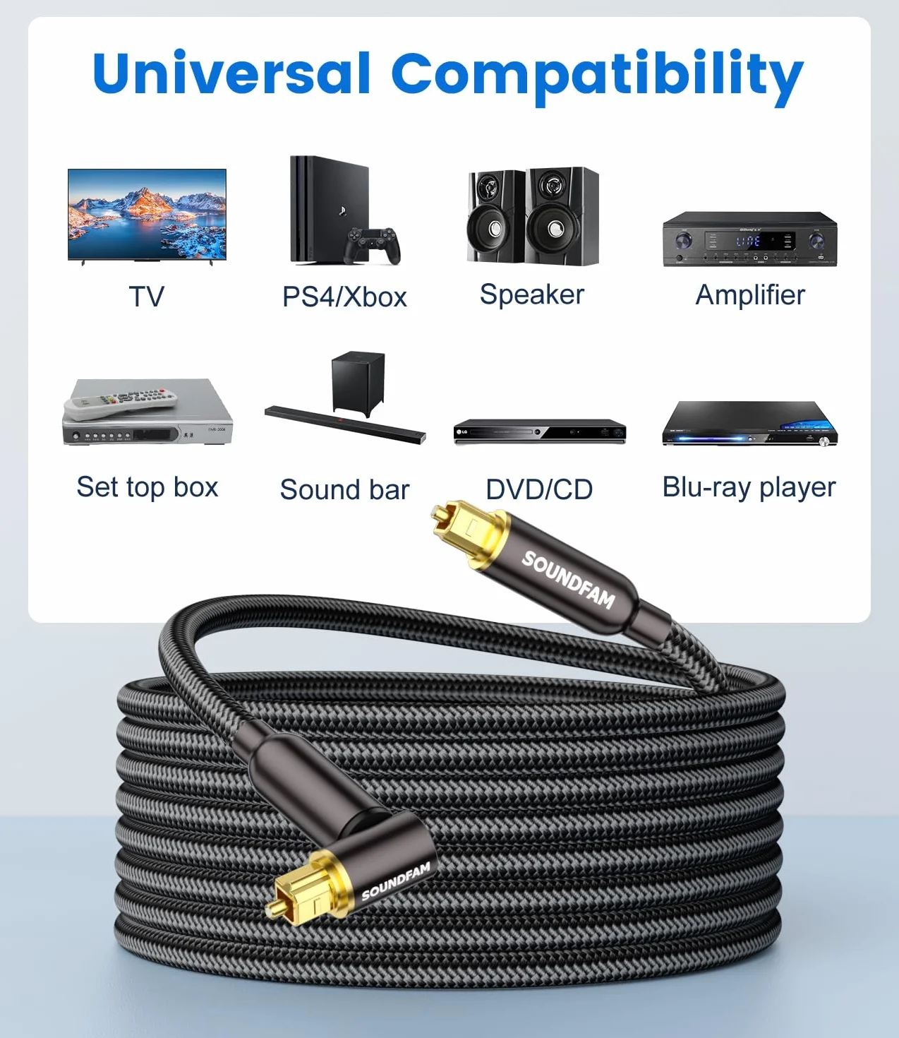Optyczny kabel audio 90 stopni, kąt prawy Toslink, 90-stopniowy, pozłacana wtyczka obracana o 360 stopni, do soundbaru, telewizora, PS4, Xbox, kina domowego (czarny, 3 m)