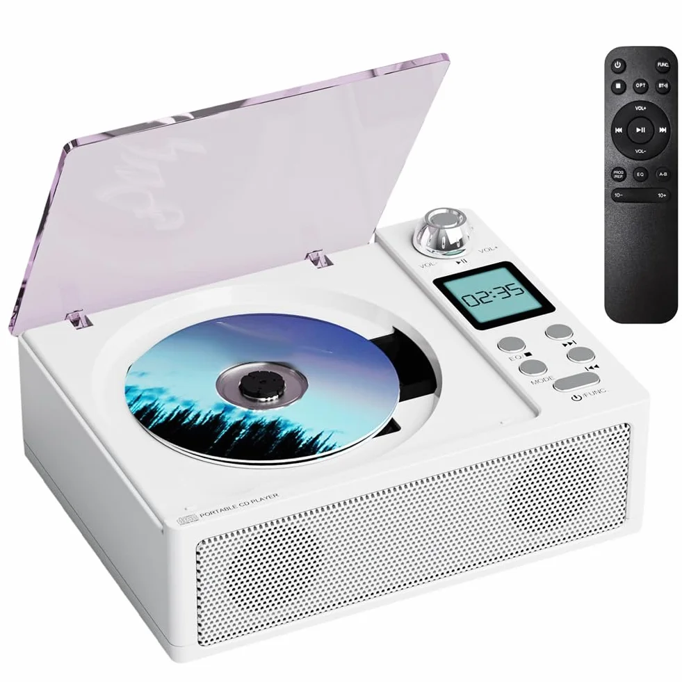 Hifi jakość dźwięku podwójny głośnik przenośny Bluetooth retro odtwarzacz CD Clayer, obsługuje kartę USB/TF / FM biały