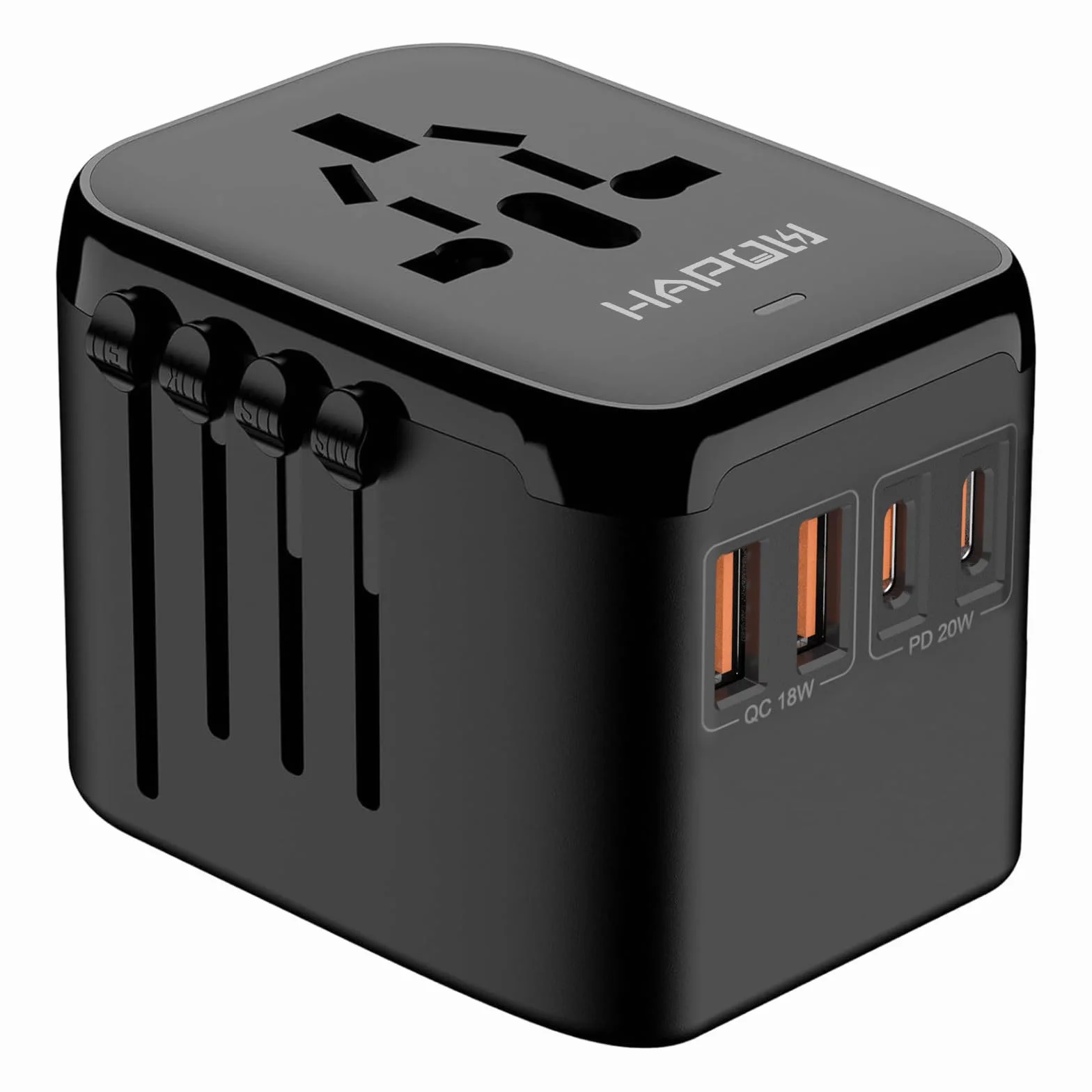HAPOW - Uniwersalny adapter podróżny PD20W, międzynarodowy zasilacz sieciowy, 2 USB-C i 2 USB-A, ładowarka podróżna do szybkiego ładowania, adapter do gniazdka podróżnego na całym świecie, adapter