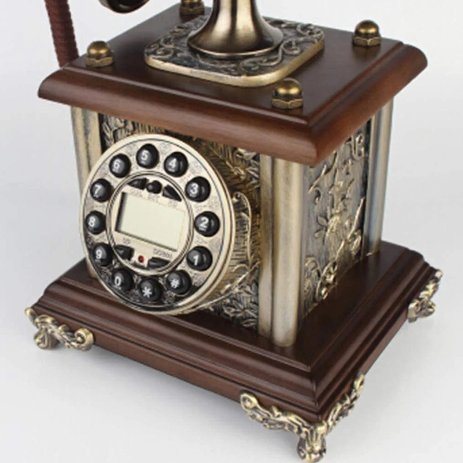 Przewodowy telefon stacjonarny w stylu retro – klasyczny vintage staromodny stół biurkowy w stylu obrotowym biuro domowe biuro spiralny przewód słuchawka z wybieraniem przycisków, standardowy telefon